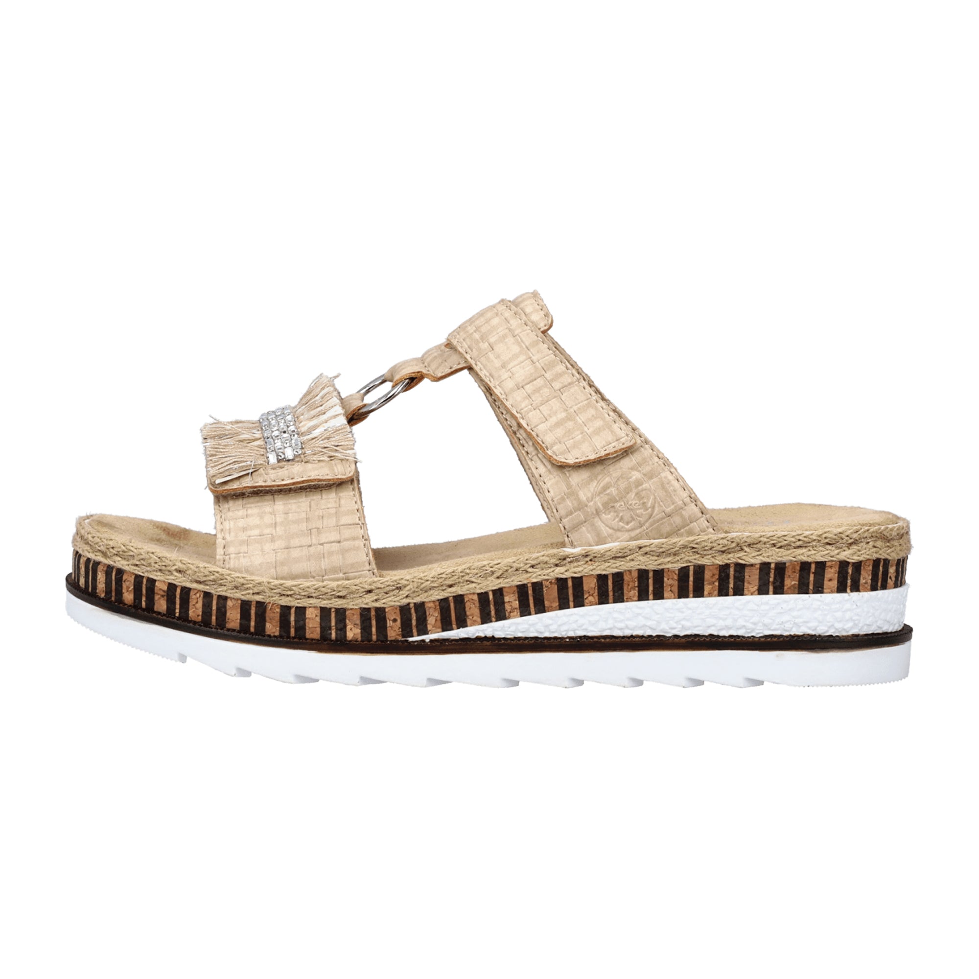 Rieker Beige Women's Sandals with Velcro Closure and Shock Absorbing Sole