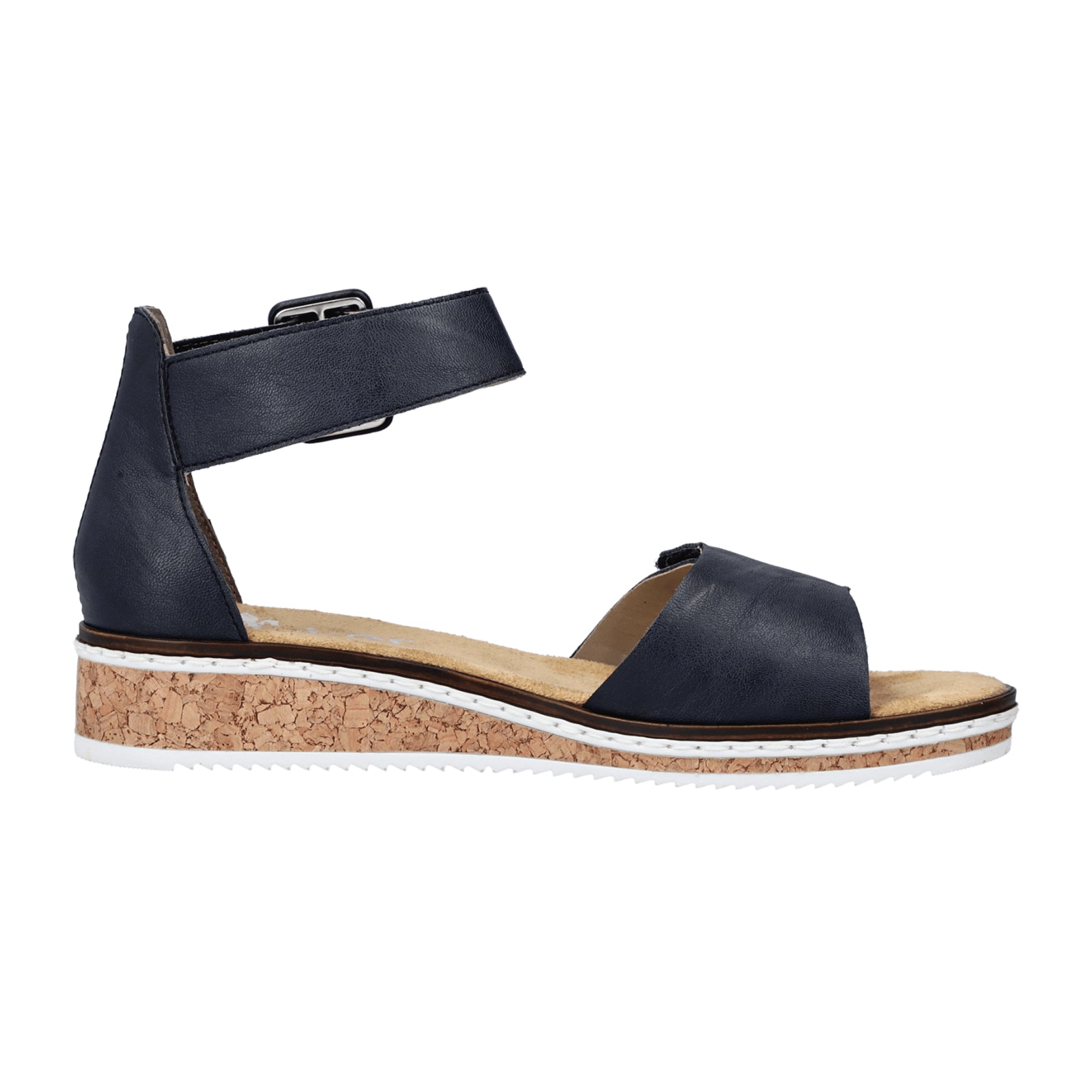 Rieker Women's Blue Wedge Sandals with Velcro Strap and Cushioned Sole