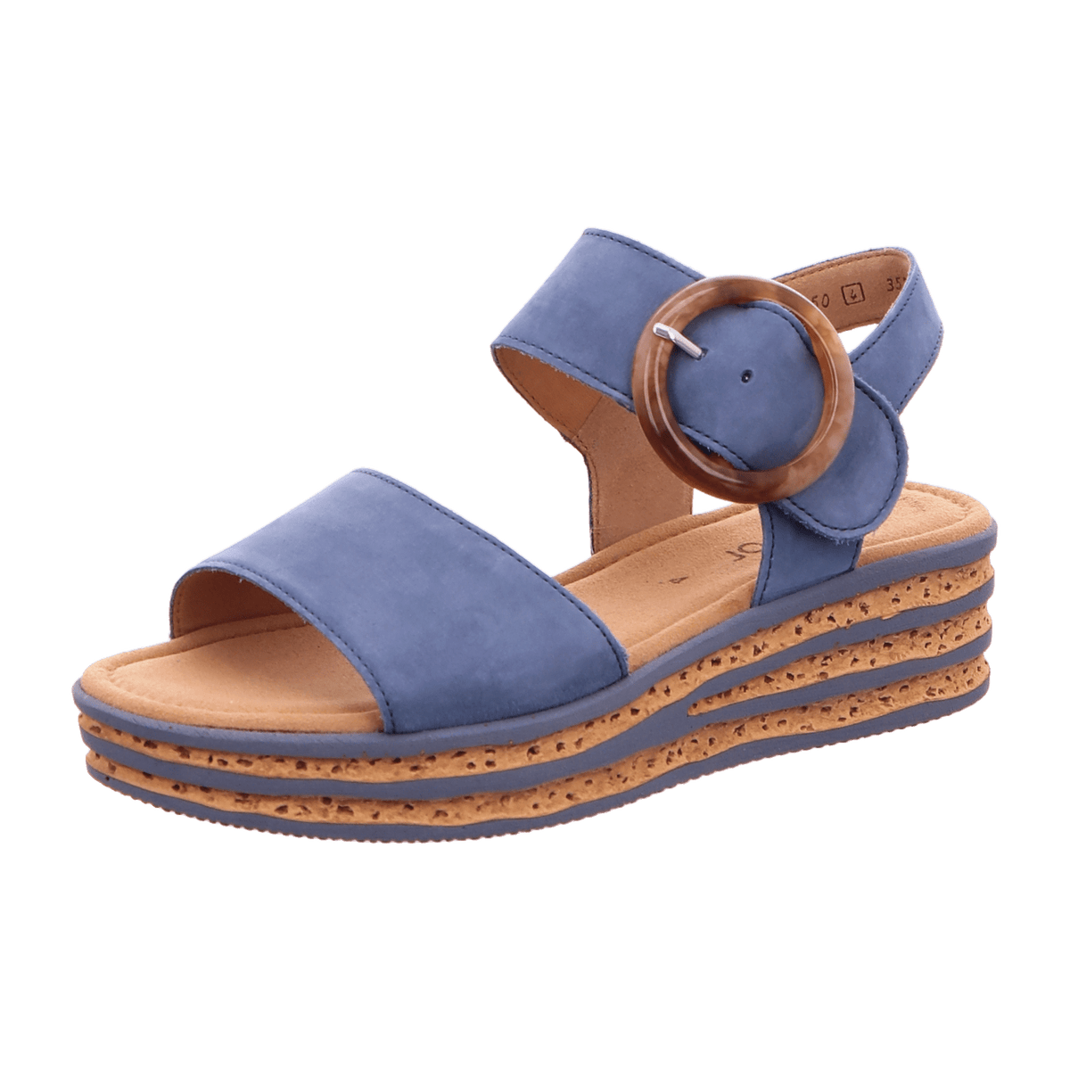 Gabor Women's Wedge Sandals Blue Leather Strap Summer Shoes