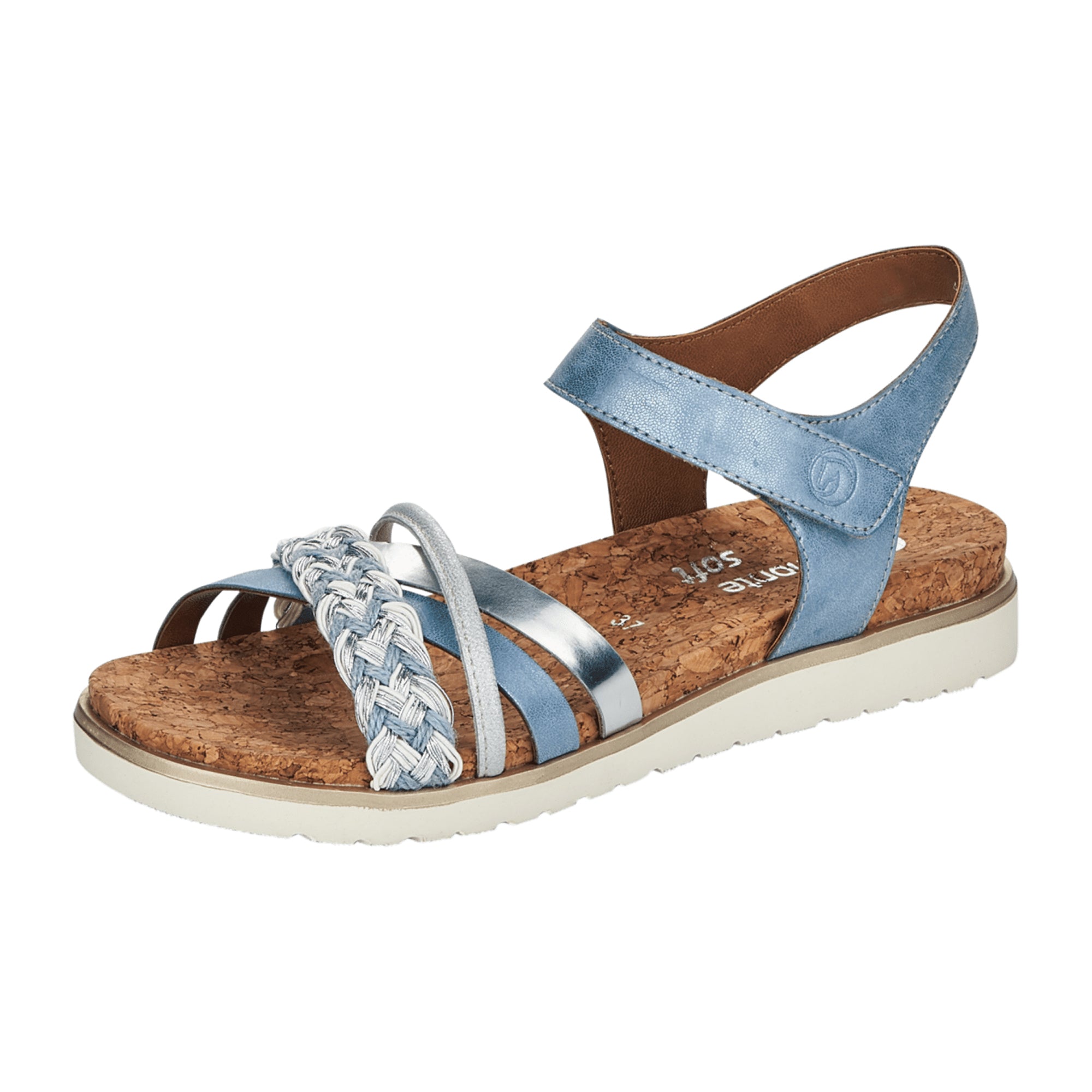 Remonte Women's Blue Sandals with Velcro Strap and Wedge Heel