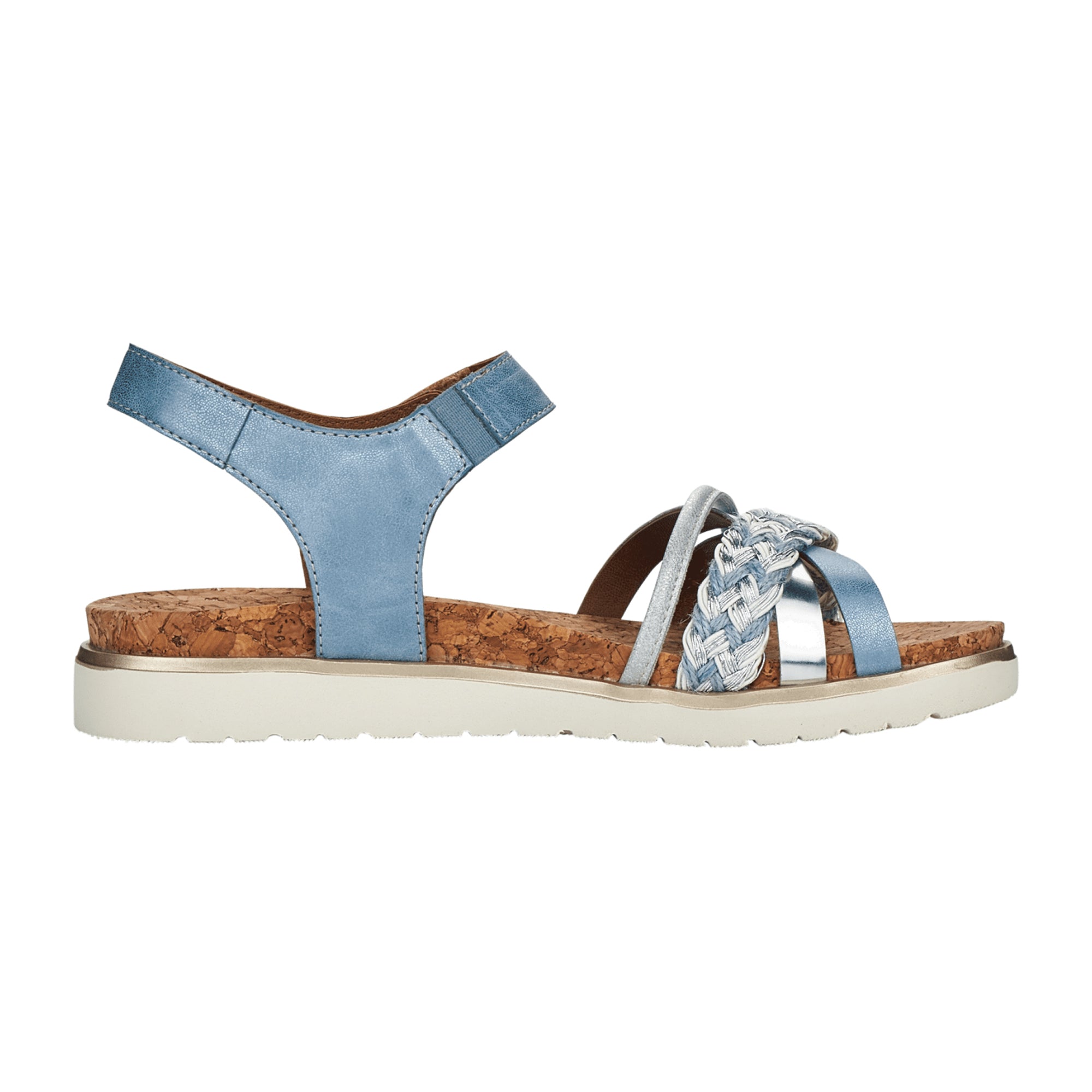 Remonte Women's Blue Sandals with Velcro Strap and Wedge Heel