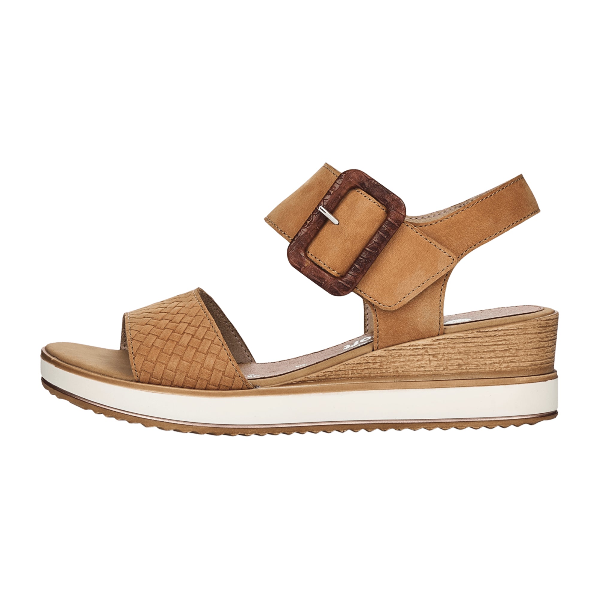 Remonte Beige Sandals for Women with Comfort Wedge Heel and Velcro Strap