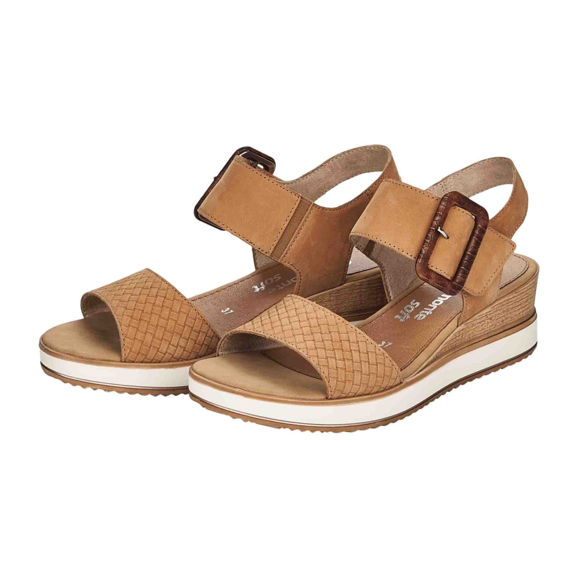 Remonte Beige Sandals for Women with Comfort Wedge Heel and Velcro Strap