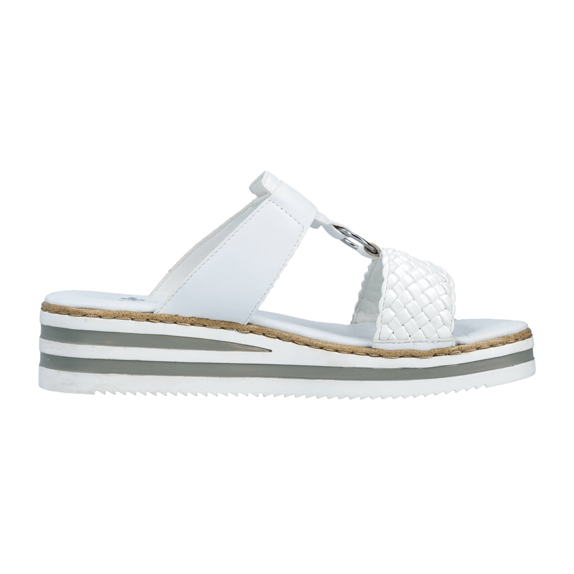 Rieker Women's Comfort Slip-On Sandals White Open Toe Wedge Heel Synthetic