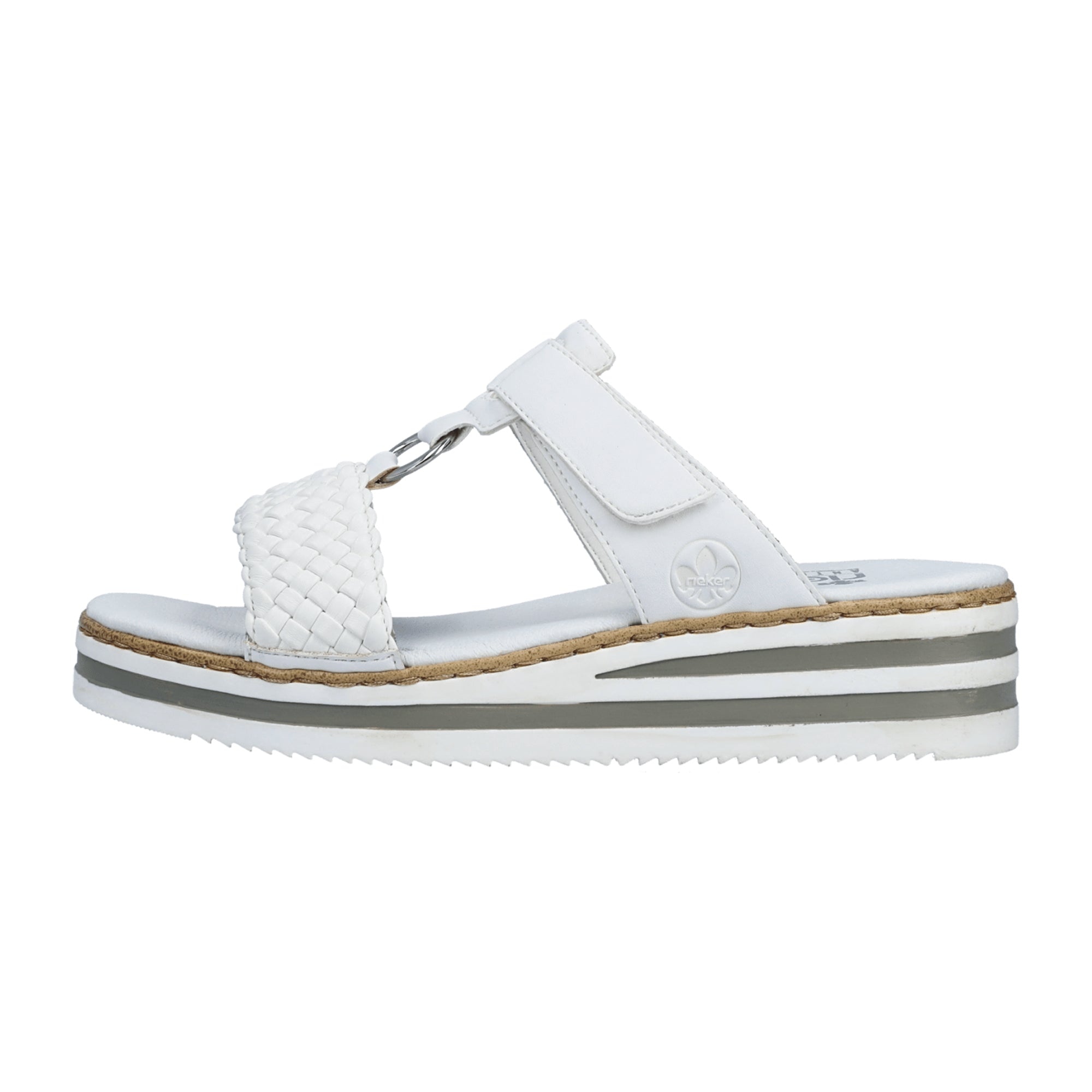 Rieker Women's Comfort Slip-On Sandals White Open Toe Wedge Heel Synthetic