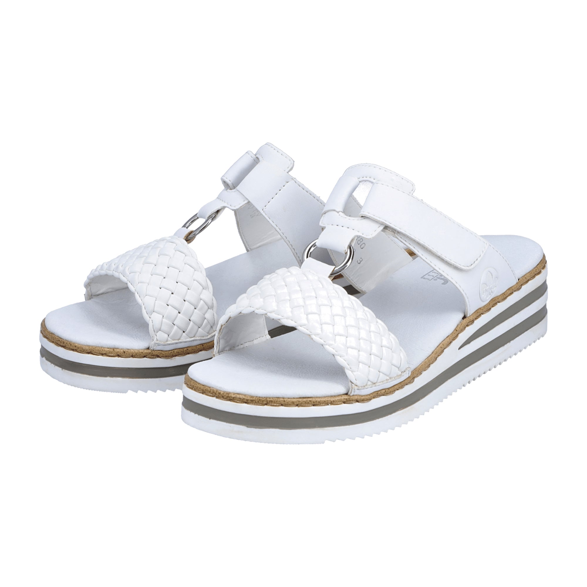 Rieker Women's Comfort Slip-On Sandals White Open Toe Wedge Heel Synthetic