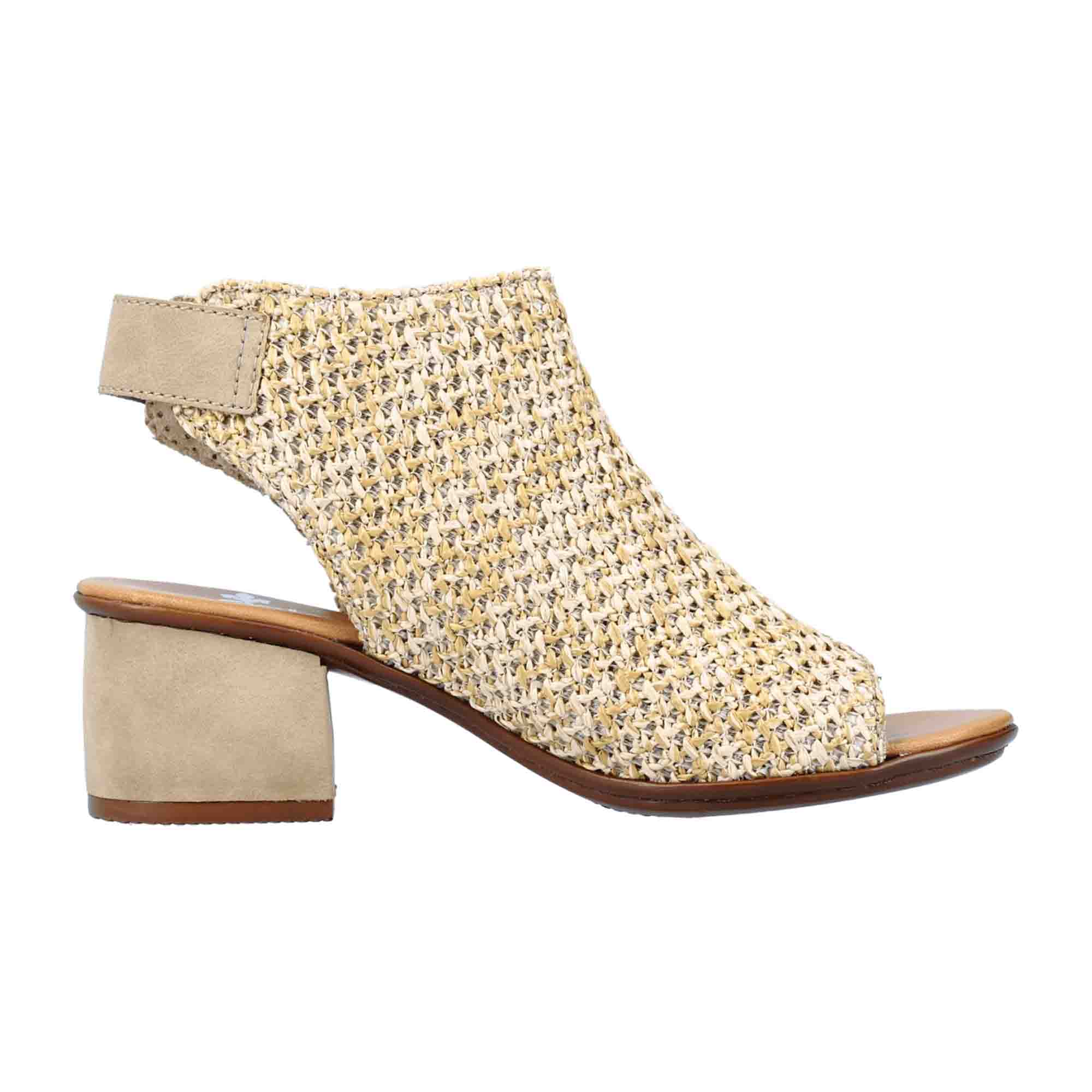 Rieker FSK Beige Women's Sandals with Velcro Closure and Block Heel