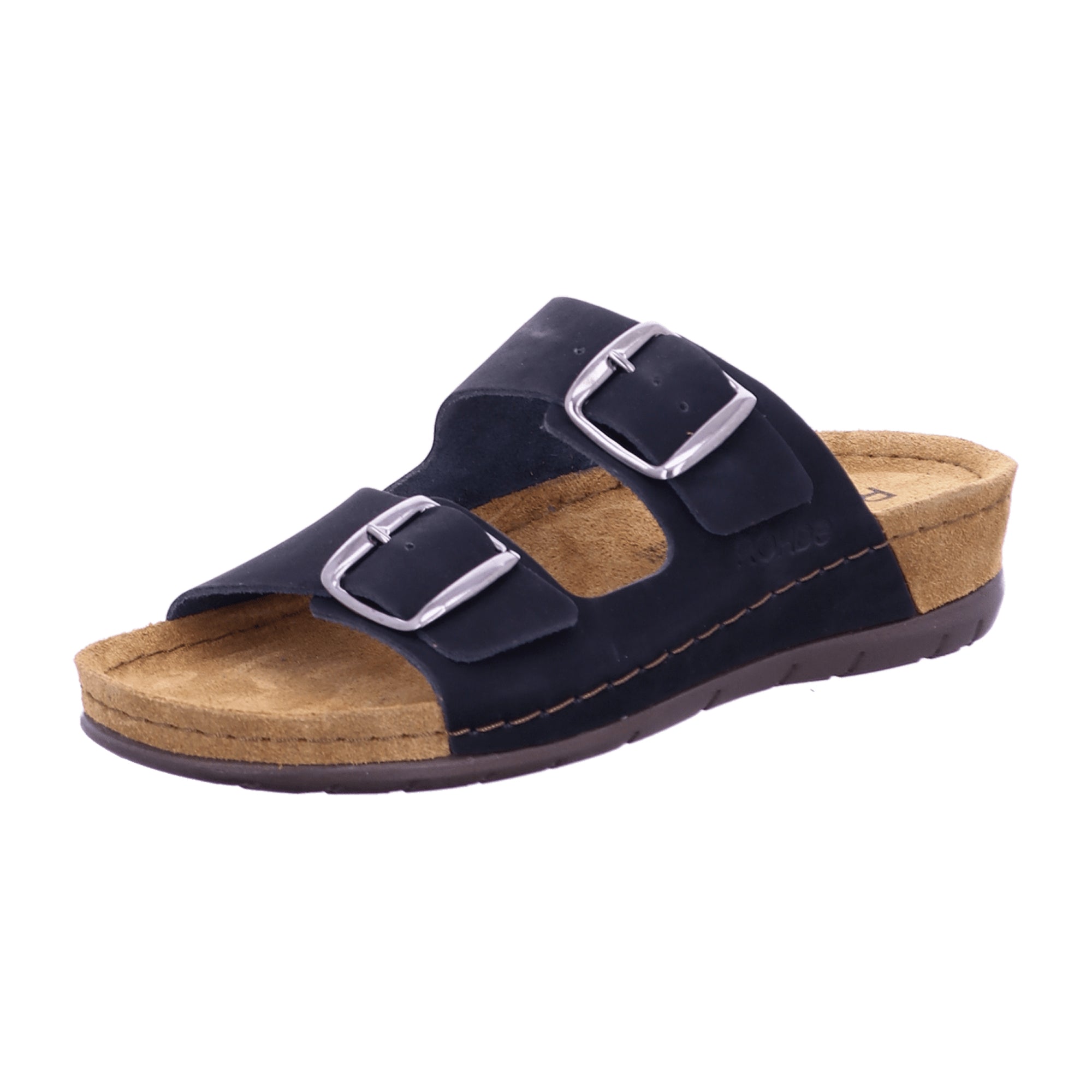Rohde Women's Black Leather Slide Sandals Flat Heel Open Toe Spring Summer