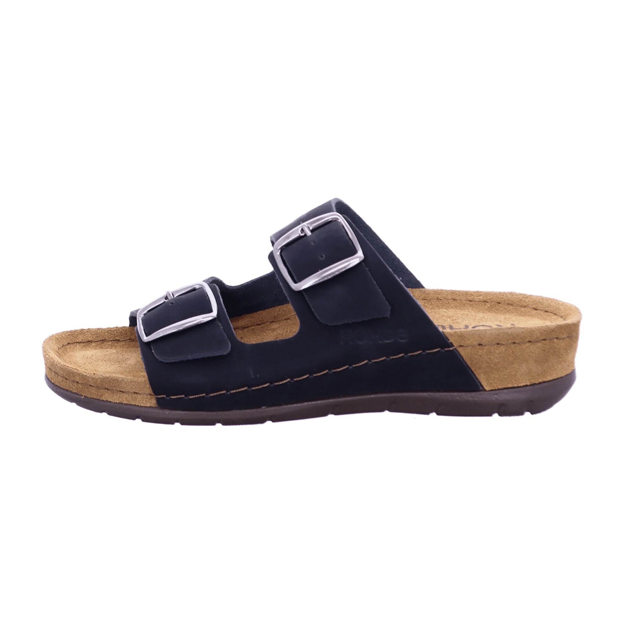 Rohde Women's Black Leather Slide Sandals Flat Heel Open Toe Spring Summer