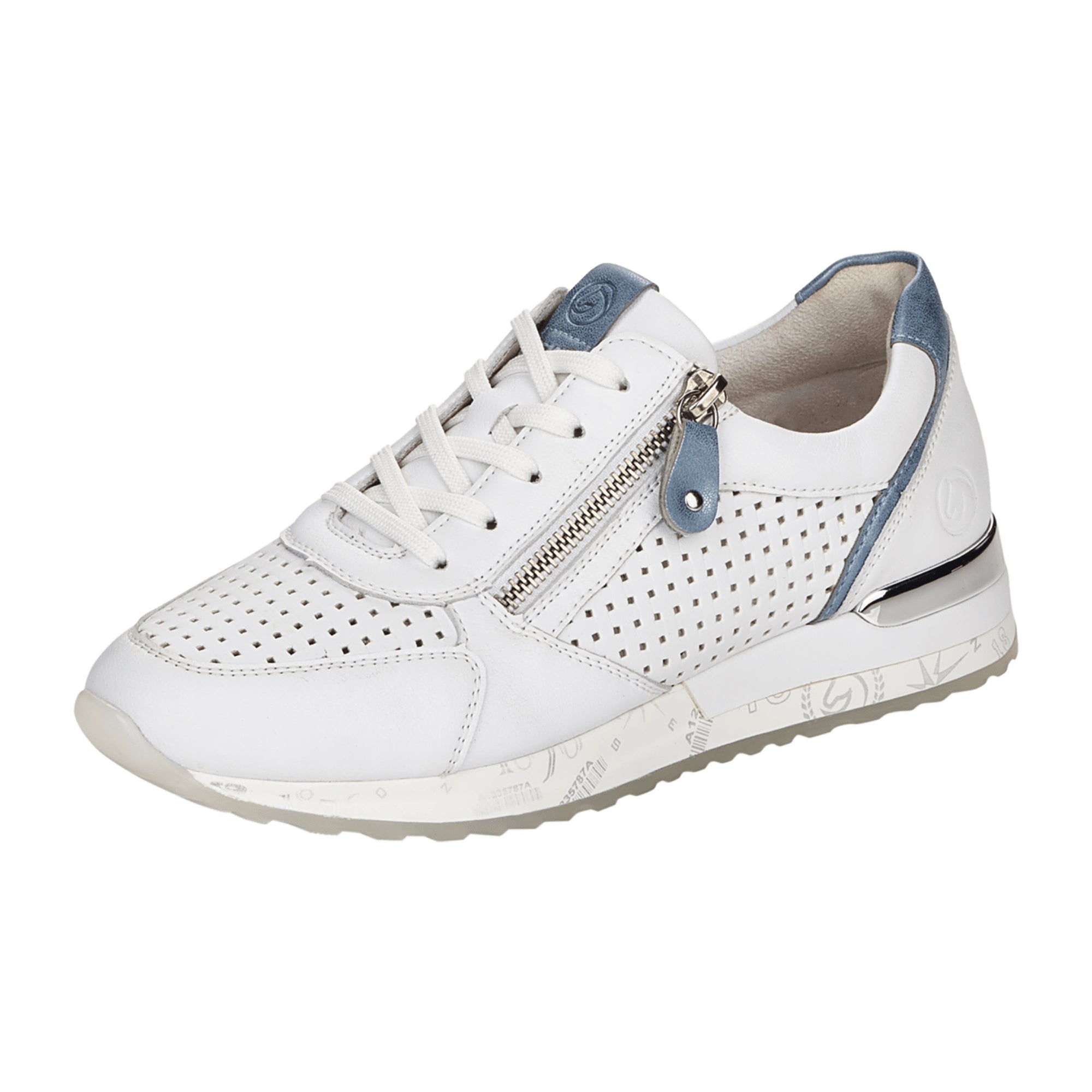 Remonte Women's White Leather Sneakers with Wedge Heel and Lace-Up Closure