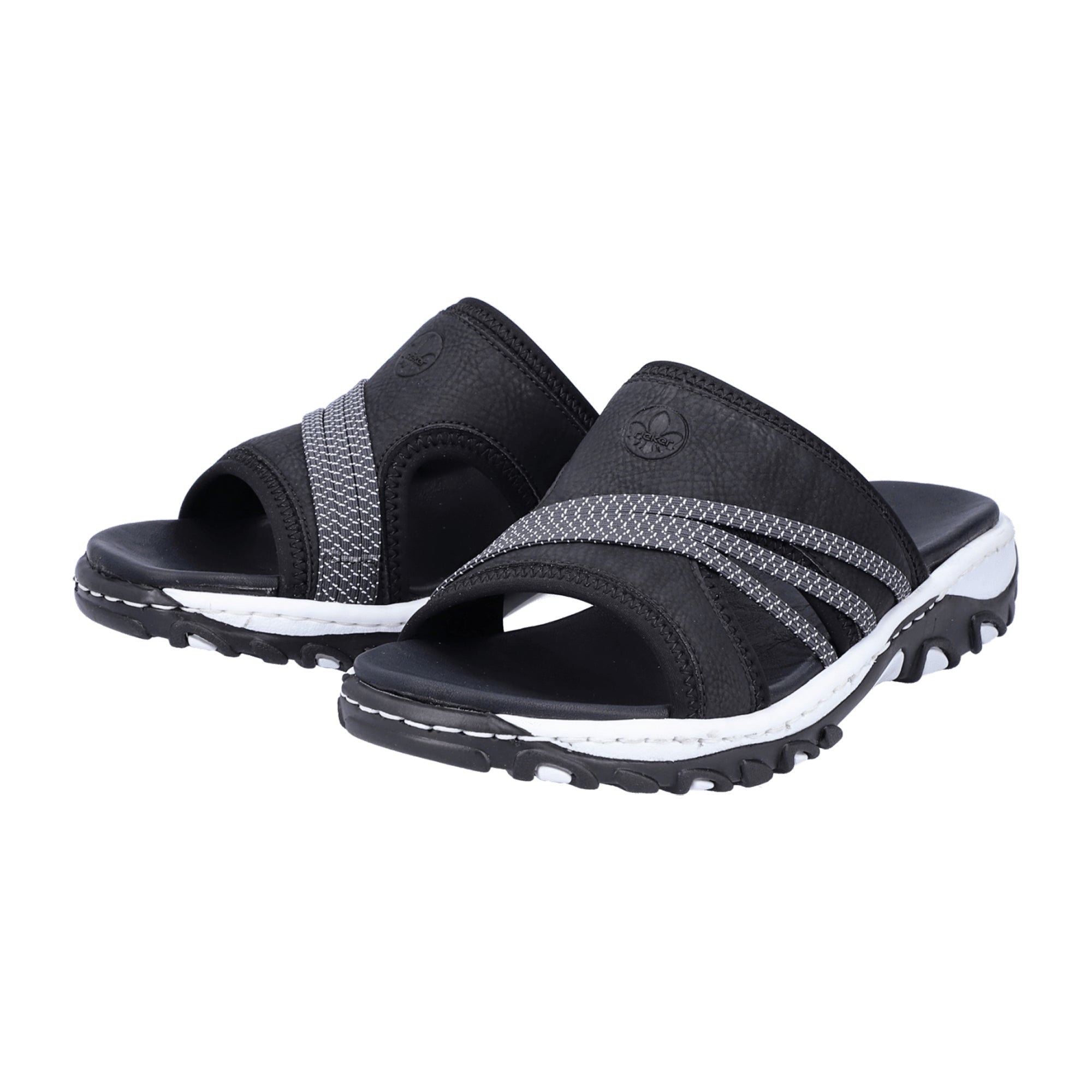 Rieker Comfortable Women's Slip-On Sandals Black Synthetic Leather Spring/Summer