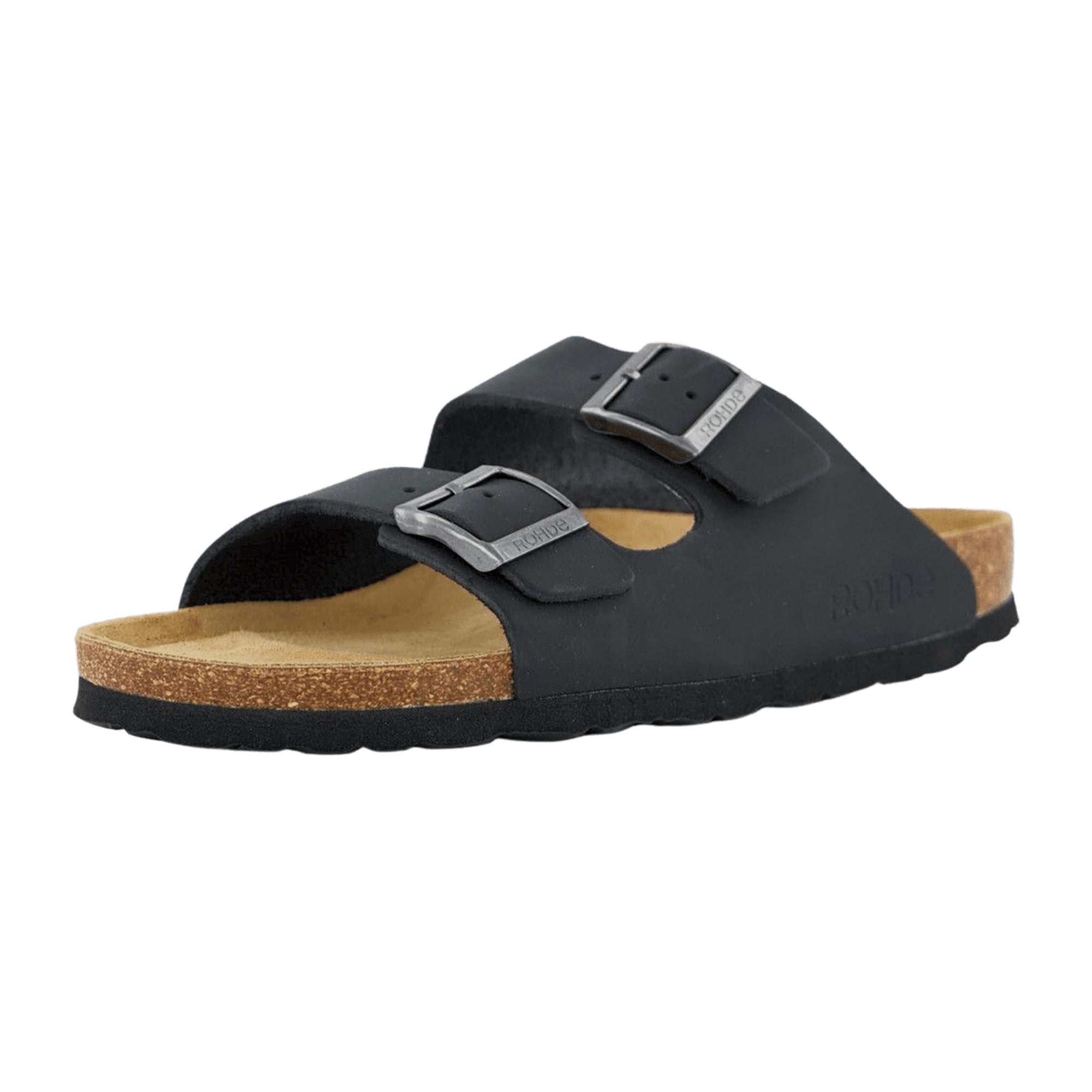 Rohde Grado Men's Black Leather Sandals Open Toe Adjustable Buckle Casual Shoes