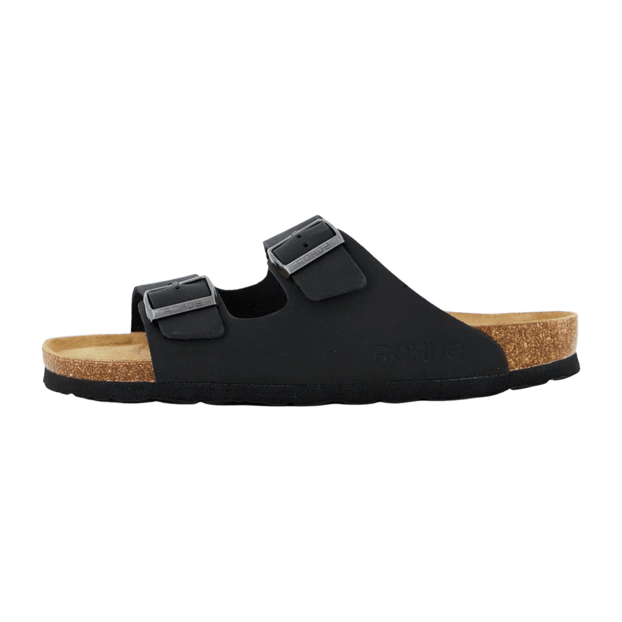 Rohde Grado Men's Black Leather Sandals Open Toe Adjustable Buckle Casual Shoes
