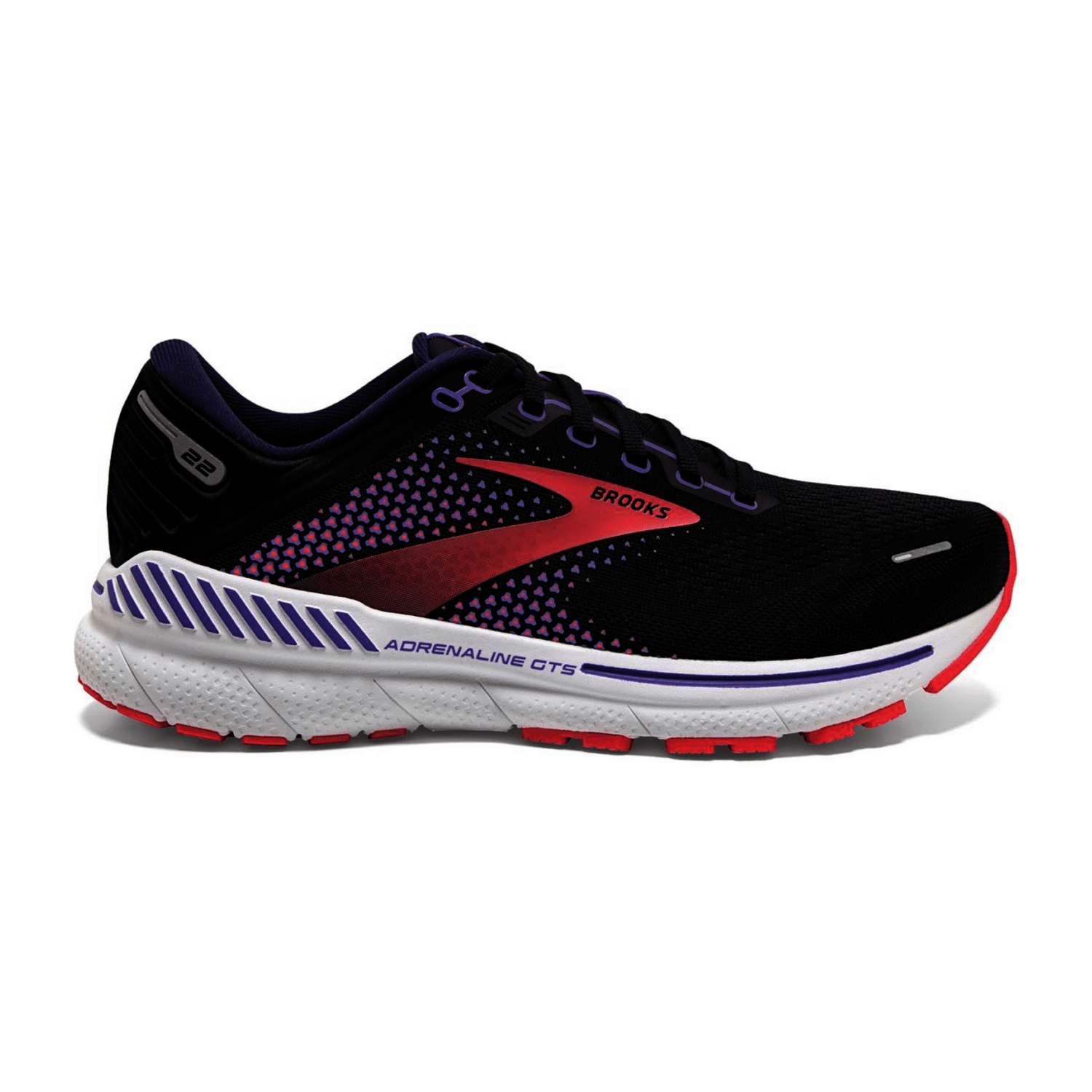 Brooks Adrenaline GTS 22 Women's Running Shoes in Black Purple Coral with Mesh Lining and Rubber Outsole