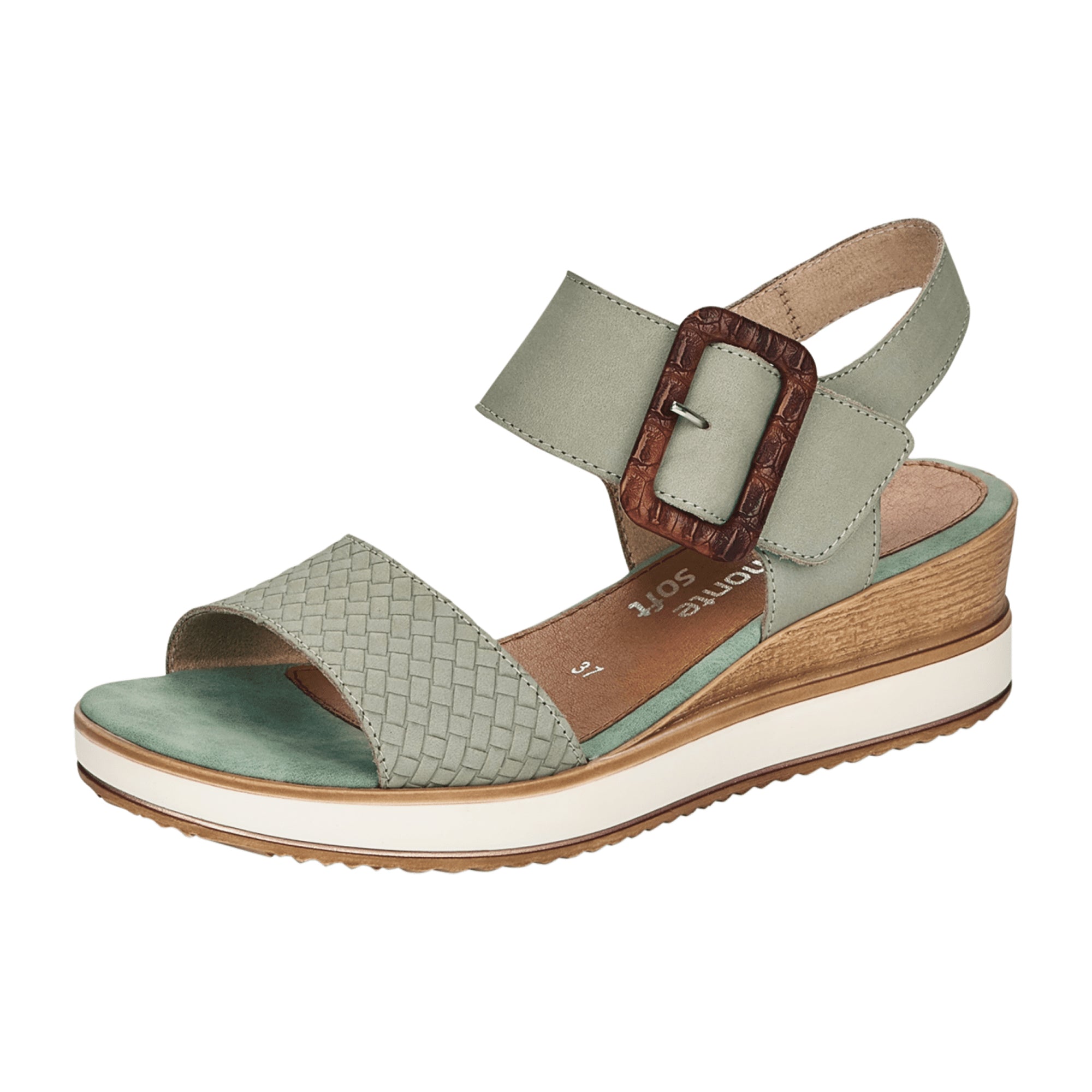 Remonte Women's Green Comfort Sandals with Cushioned Sole and Velcro Strap