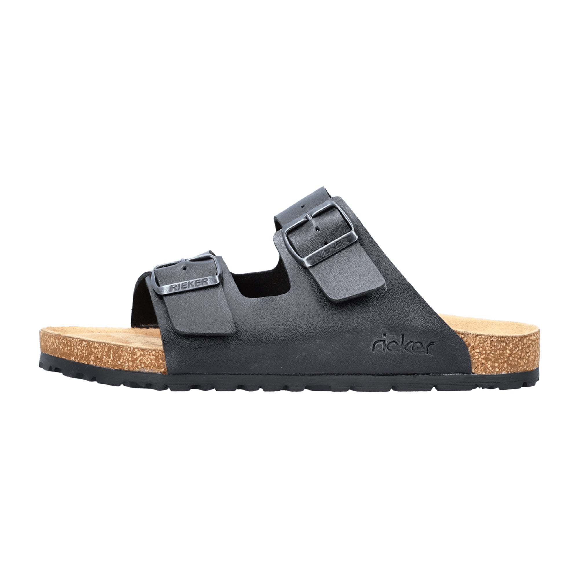 Rieker Men's Black Slip-On Sandals Comfortable Lightweight Synthetic Leather Shoes