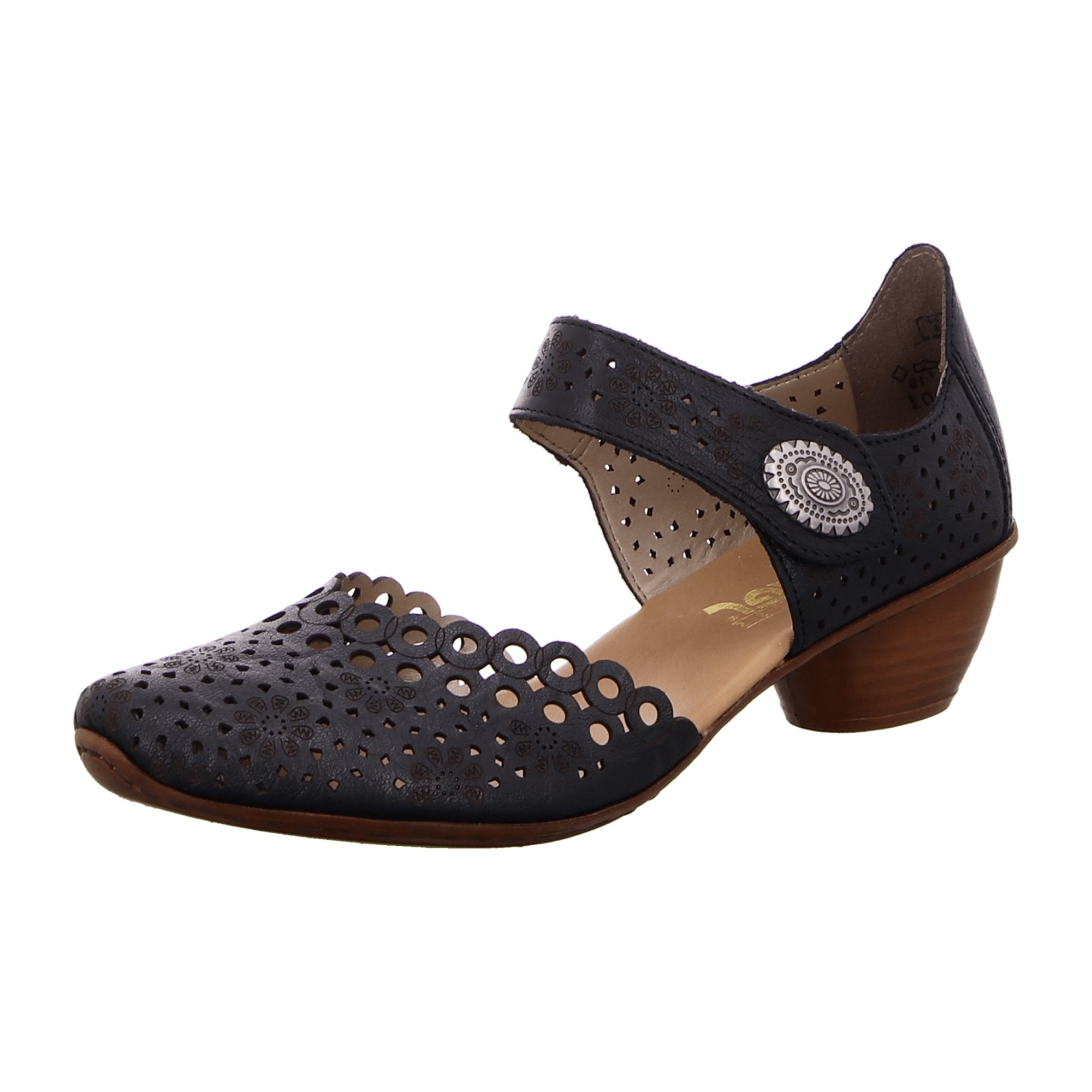 Rieker Women's Black Comfort Sandals with Adjustable Strap and Block Heel