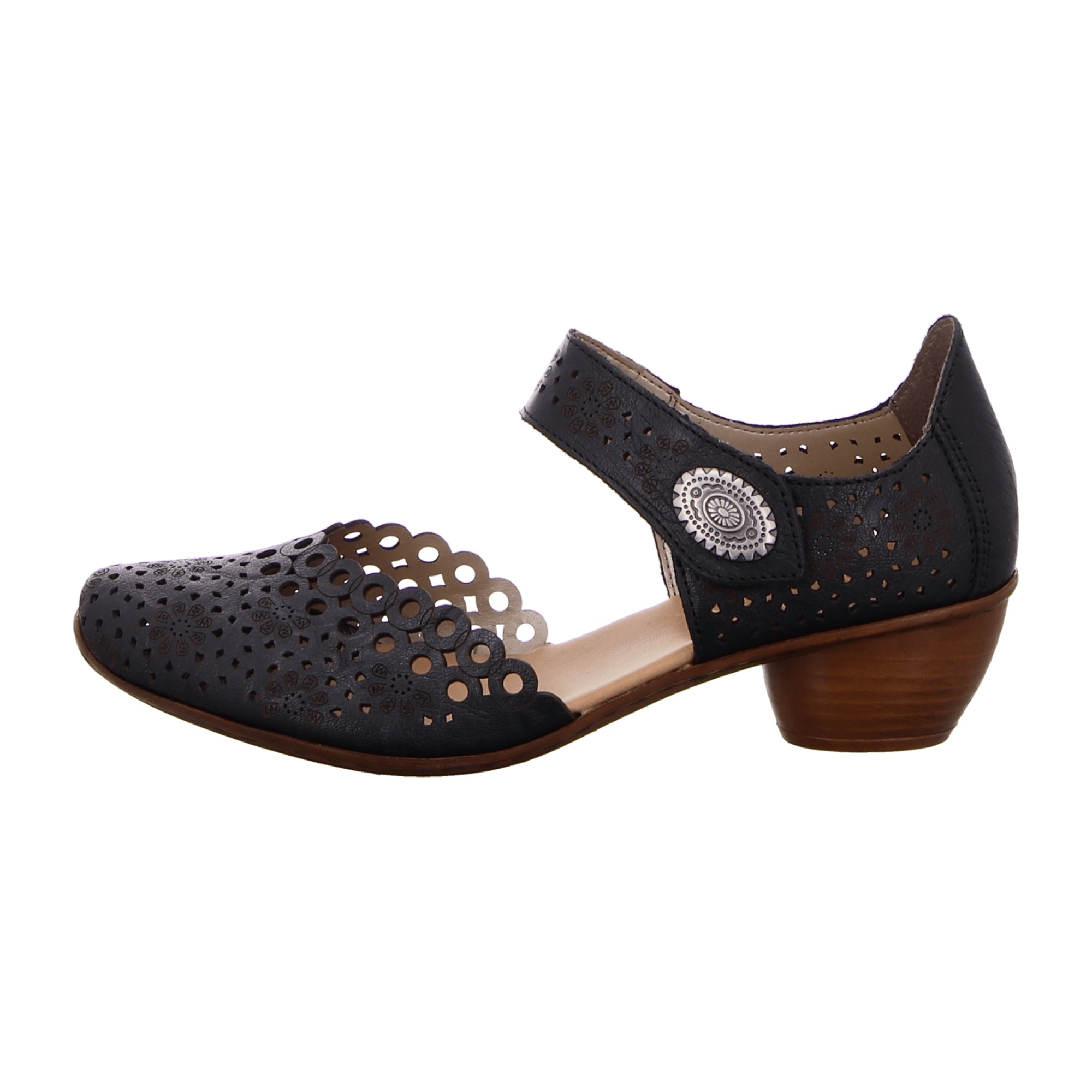 Rieker Women's Black Comfort Sandals with Adjustable Strap and Block Heel