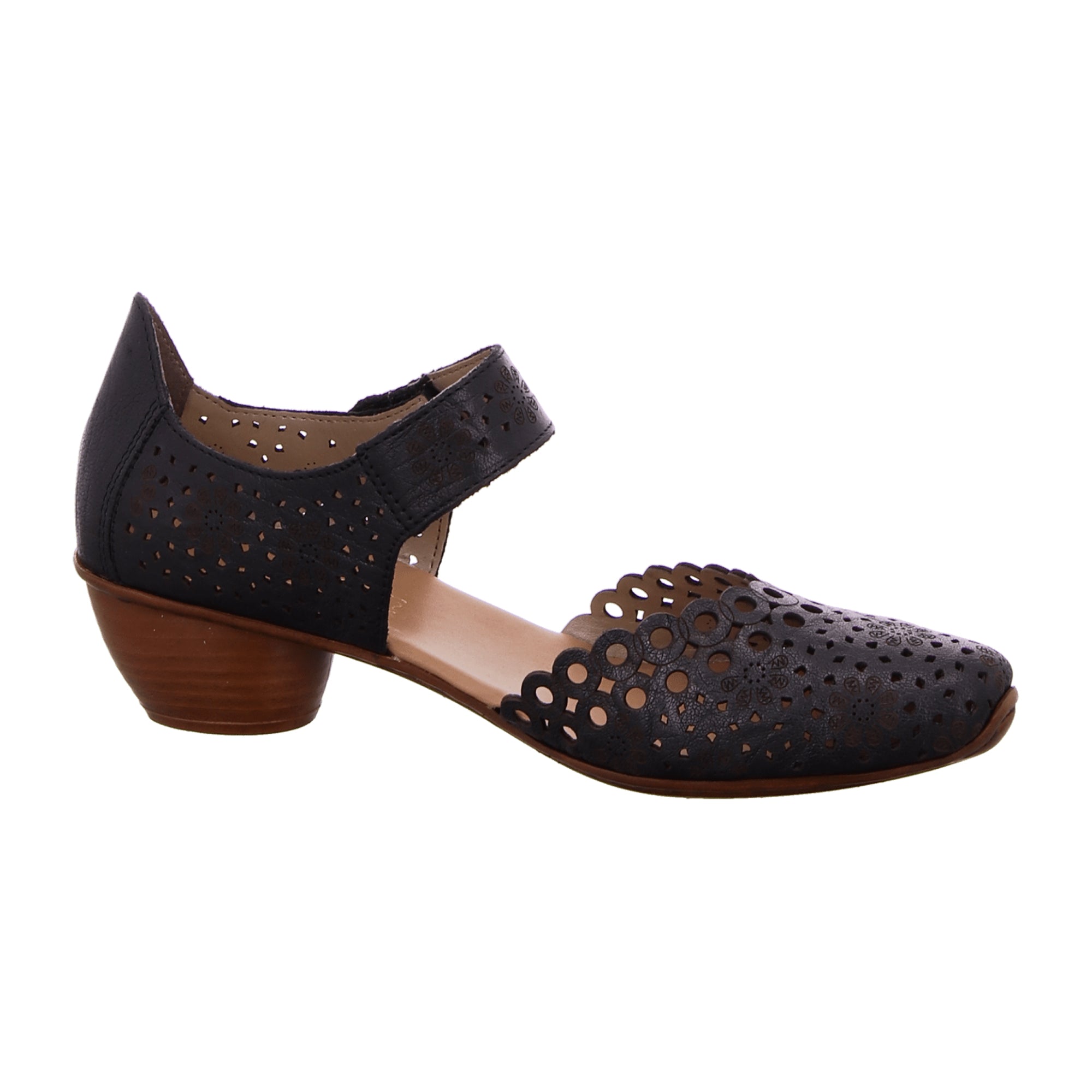 Rieker Women's Black Comfort Sandals with Adjustable Strap and Block Heel