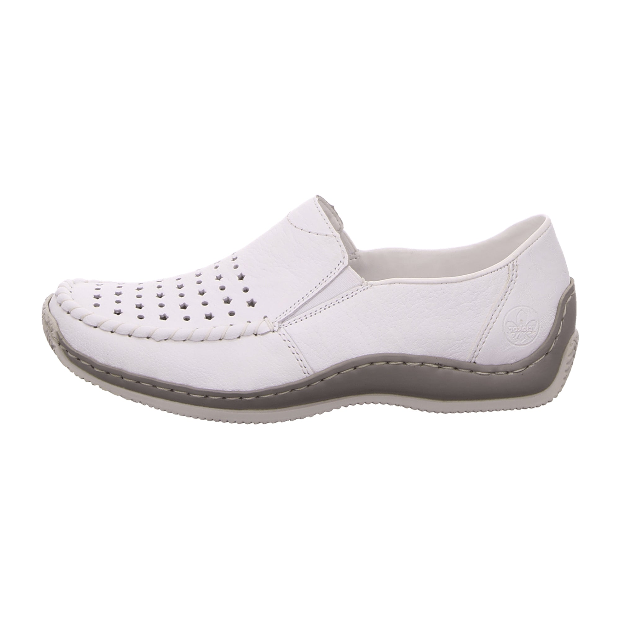Rieker Comfortable Women's Slip-On White Leather Shoes with Elastic Insert