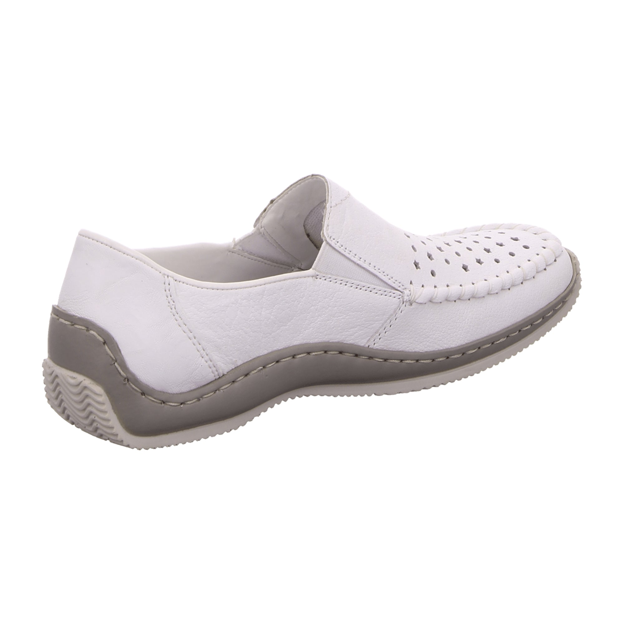 Rieker Comfortable Women's Slip-On White Leather Shoes with Elastic Insert