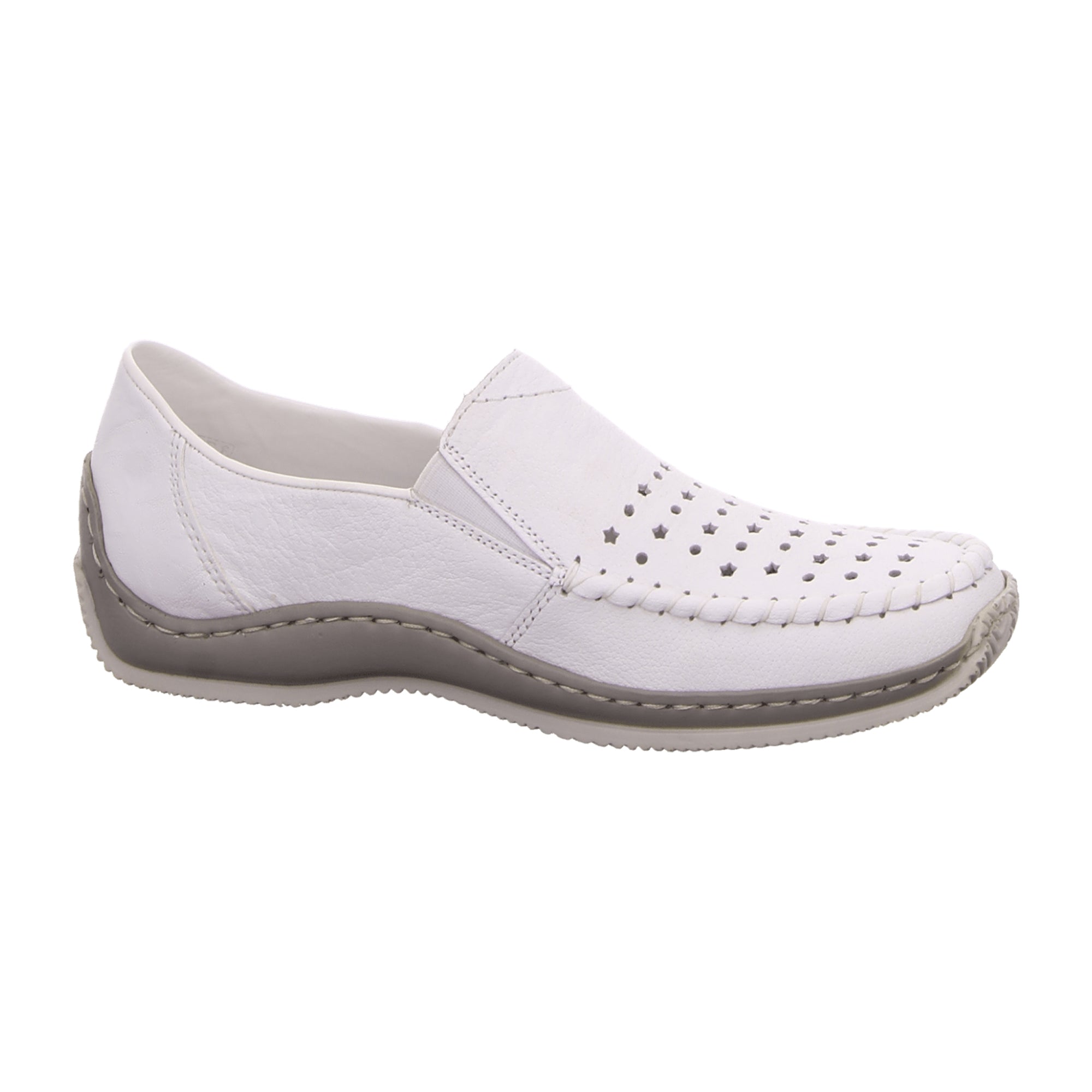 Rieker Comfortable Women's Slip-On White Leather Shoes with Elastic Insert