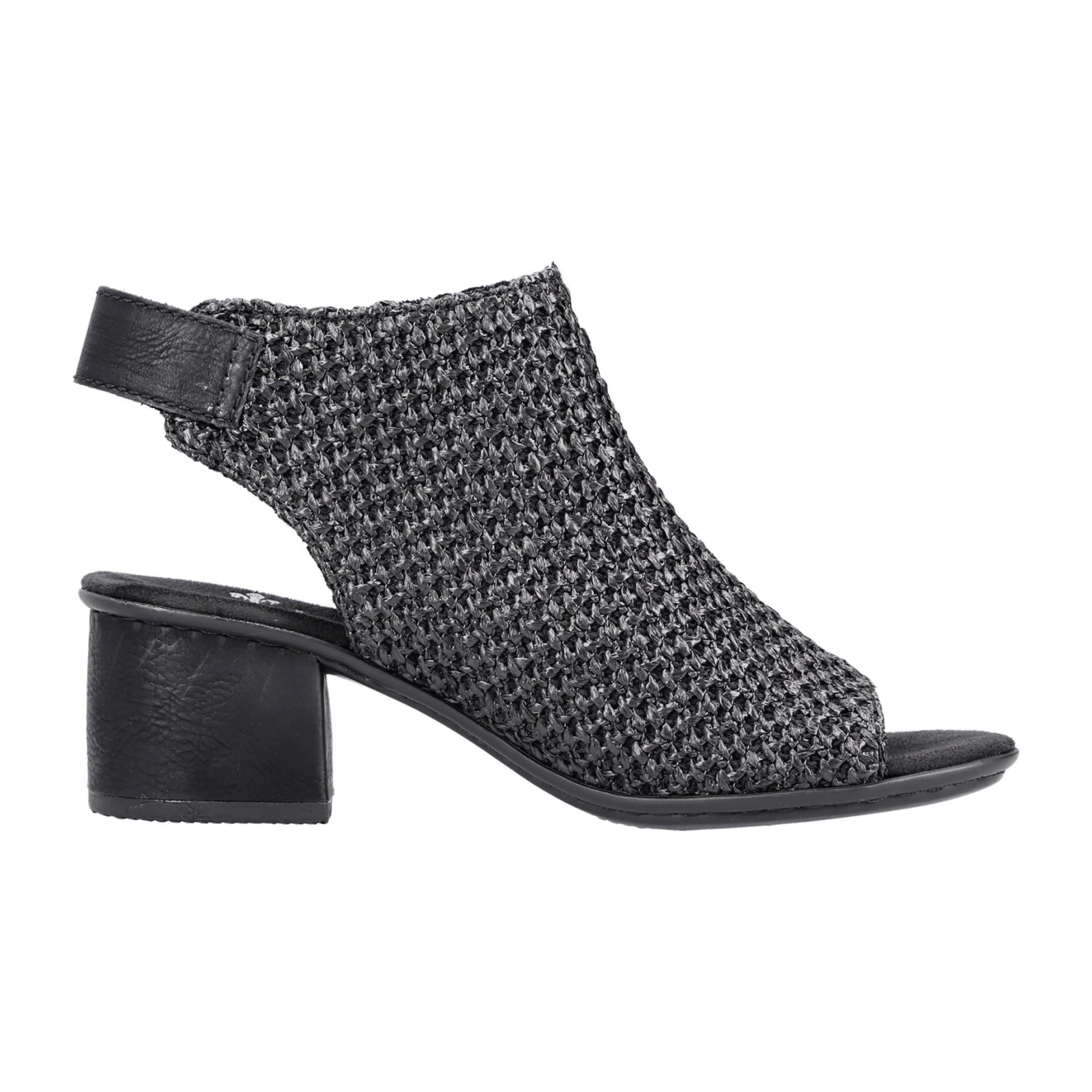 Rieker Women's Black Sandals with Velcro Strap and Block Heel