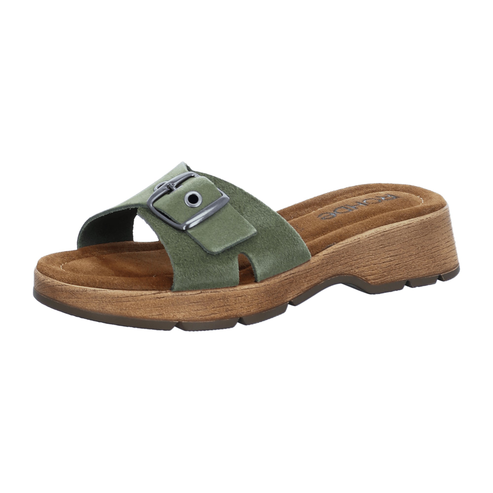 Rohde Classic Women's Olive Sandals Block Heel Open Toe Velour Leather