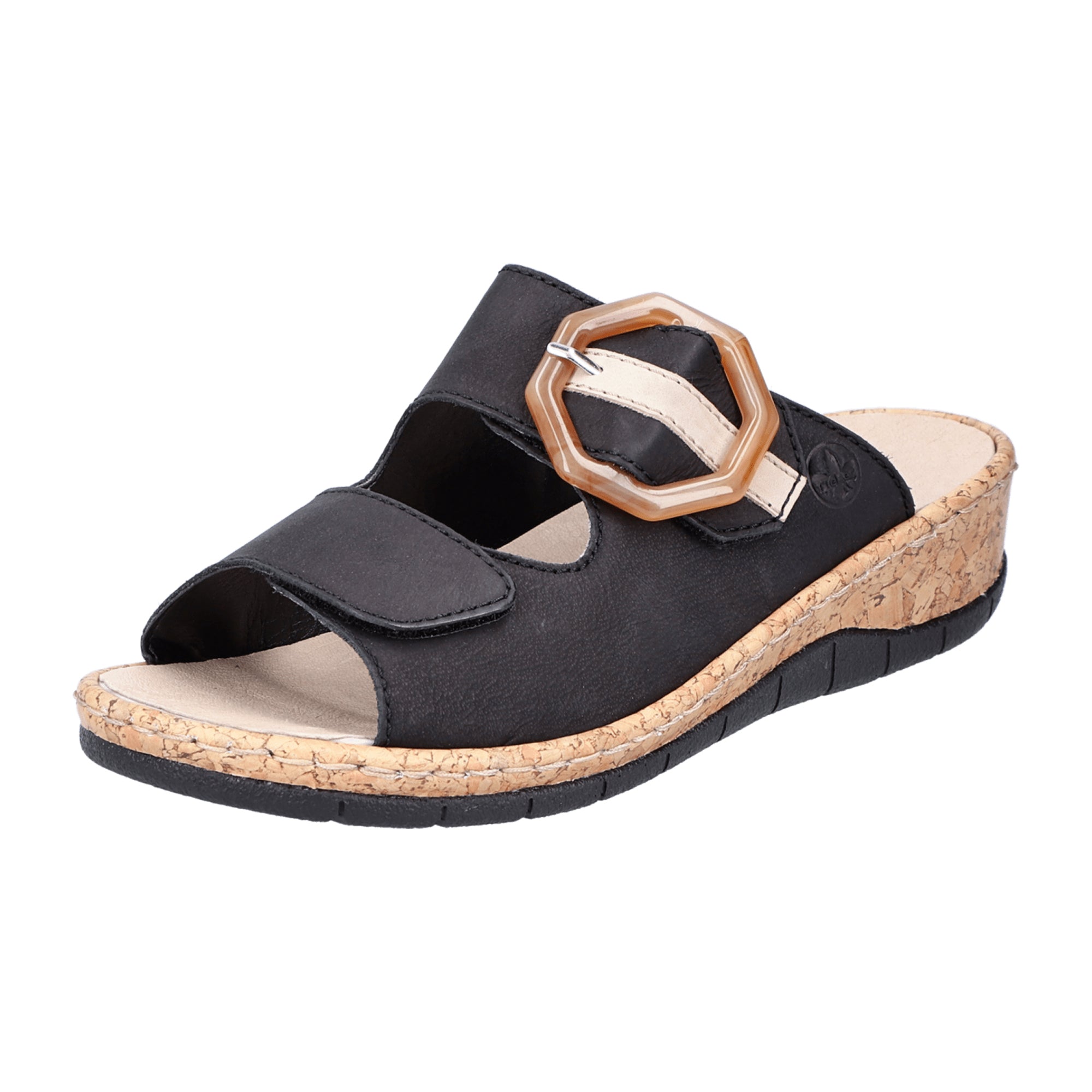 Rieker Comfort Pantolette Black Leather Women's Slip-On Sandals 30mm Sole