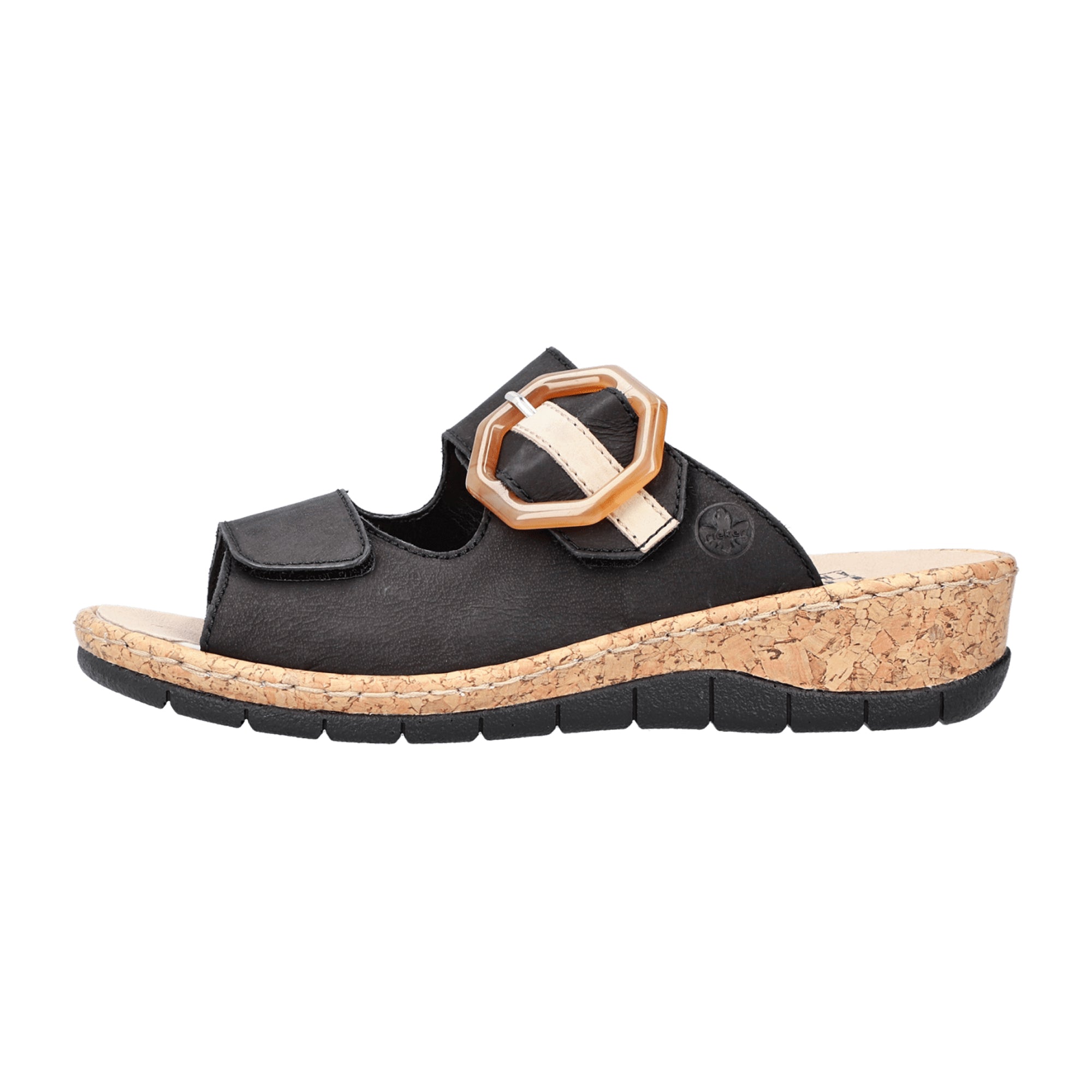 Rieker Comfort Pantolette Black Leather Women's Slip-On Sandals 30mm Sole