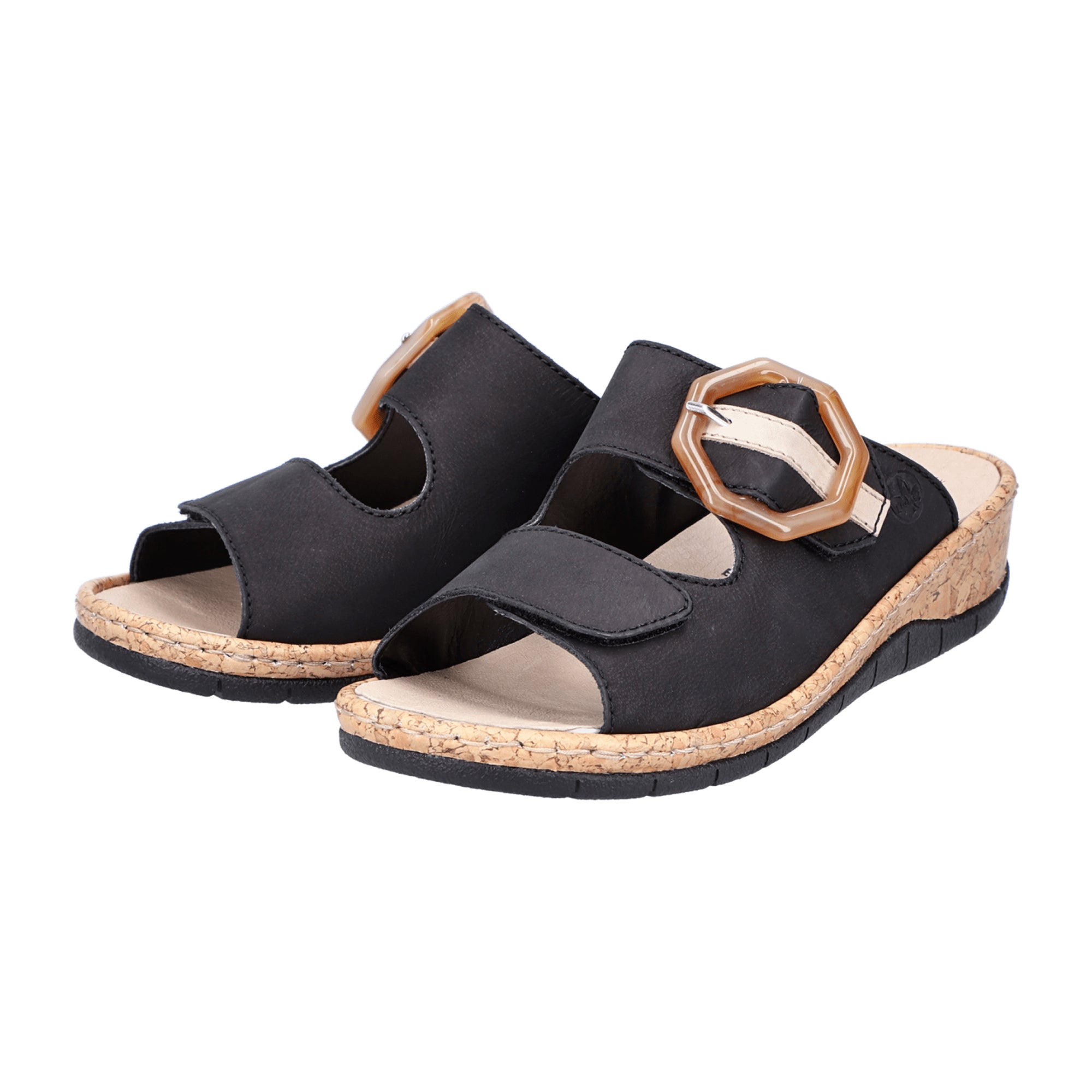 Rieker Comfort Pantolette Black Leather Women's Slip-On Sandals 30mm Sole