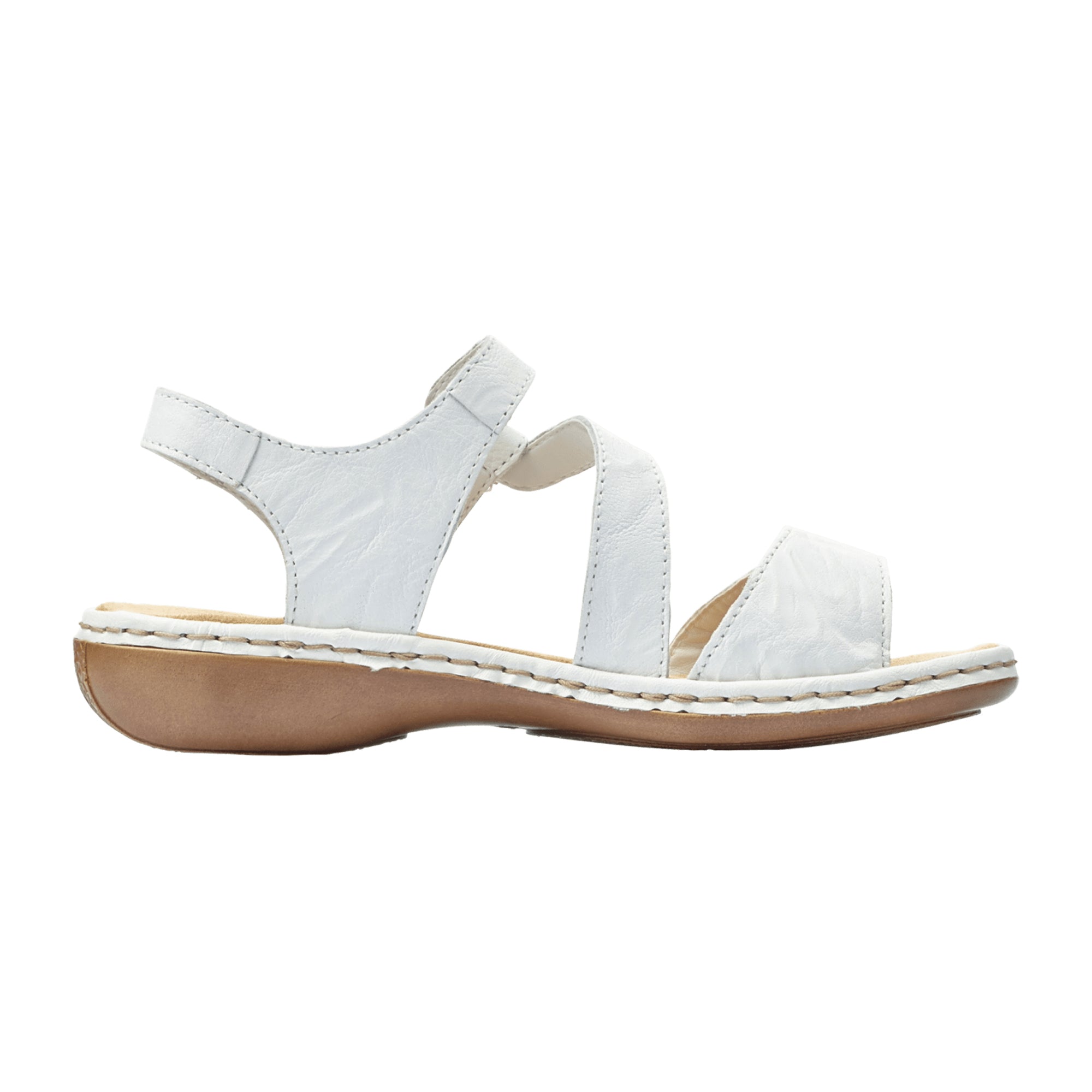 Rieker White Leather Strap Sandals for Women with Adjustable Velcro Closure