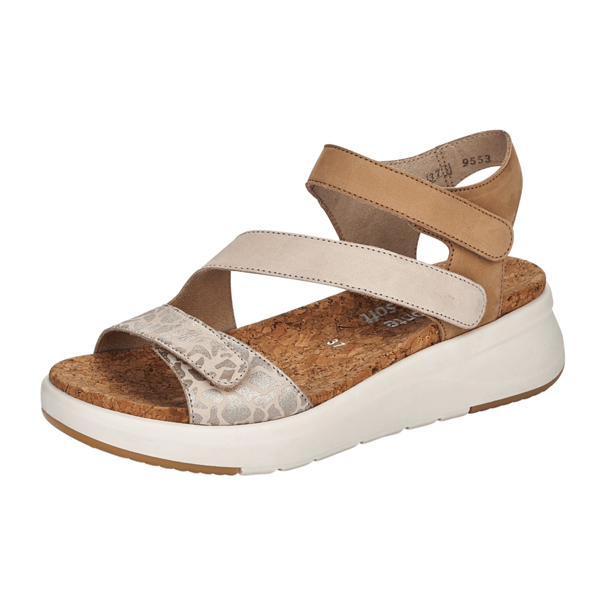 Remonte Beige Women's Shoes D9553 Leather Upper Velcro Closure Spring Summer