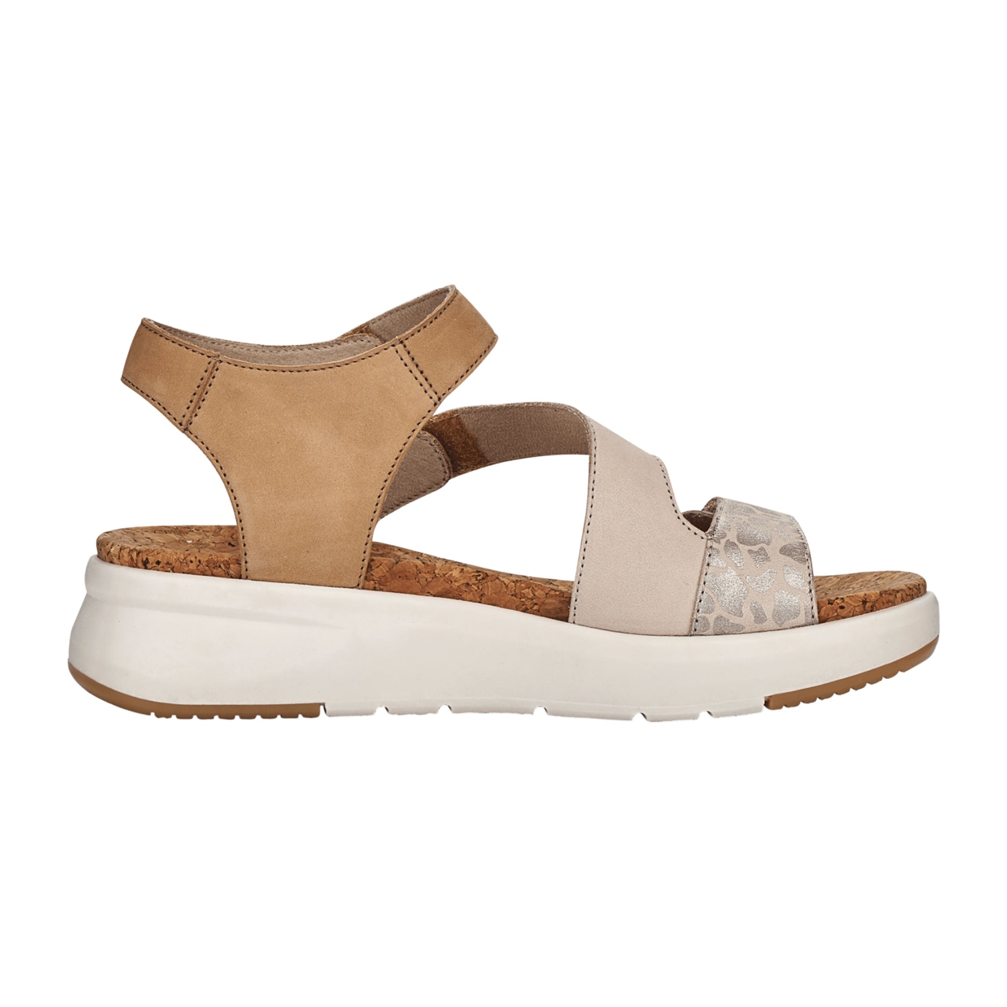 Remonte Beige Women's Shoes D9553 Leather Upper Velcro Closure Spring Summer