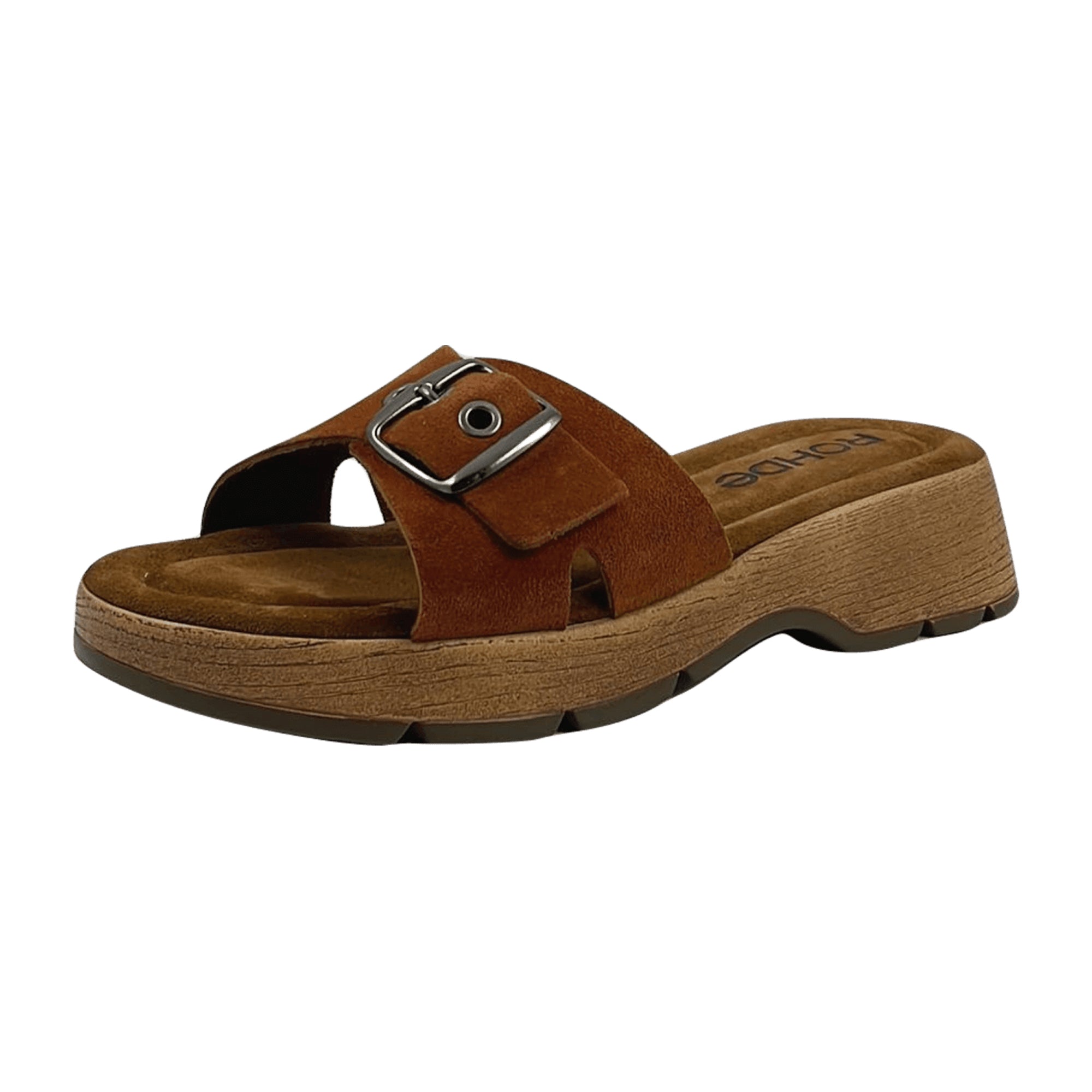 Rohde Women's Brown Leather Sandals with Wedge Heel and Buckle Closure