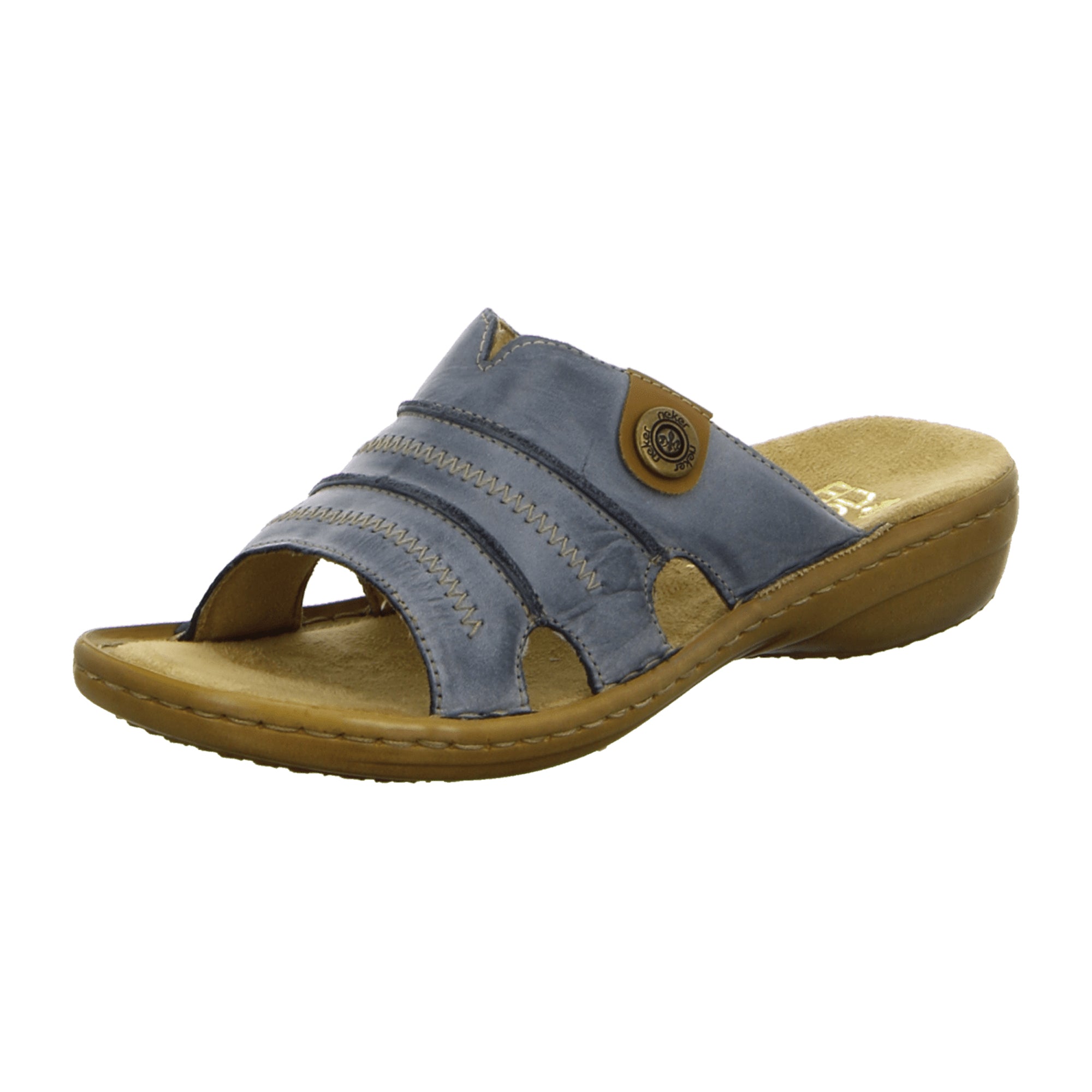 Rieker Women's Blue Slip-On Leather Sandals 30mm Heel Shock Absorbing Sole