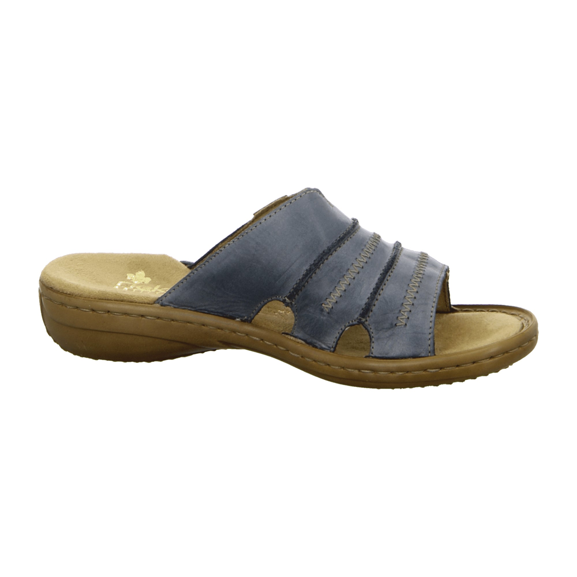 Rieker Women's Blue Slip-On Leather Sandals 30mm Heel Shock Absorbing Sole