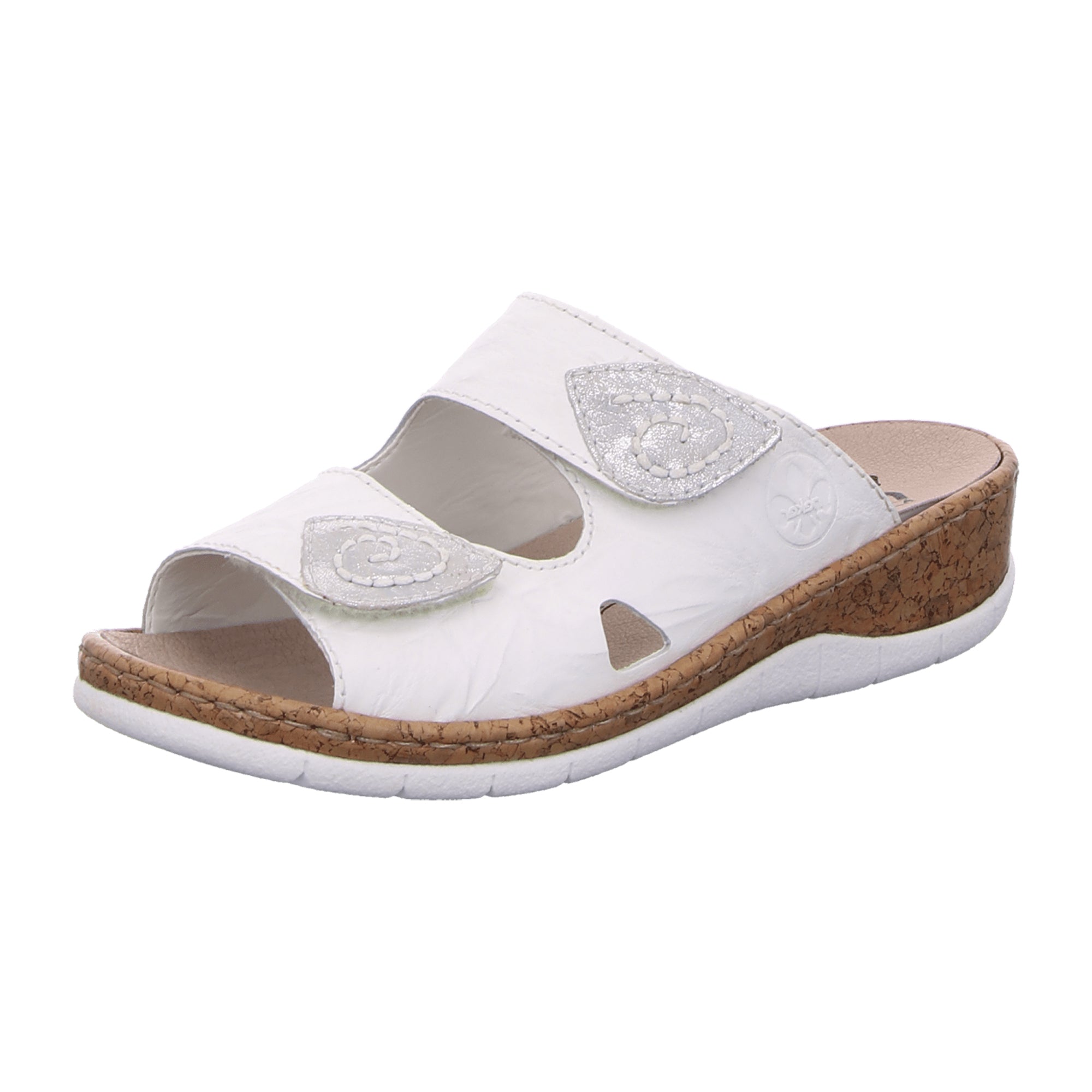 Rieker Women's Comfort White Leather Slip-On Sandals with Velcro Strap