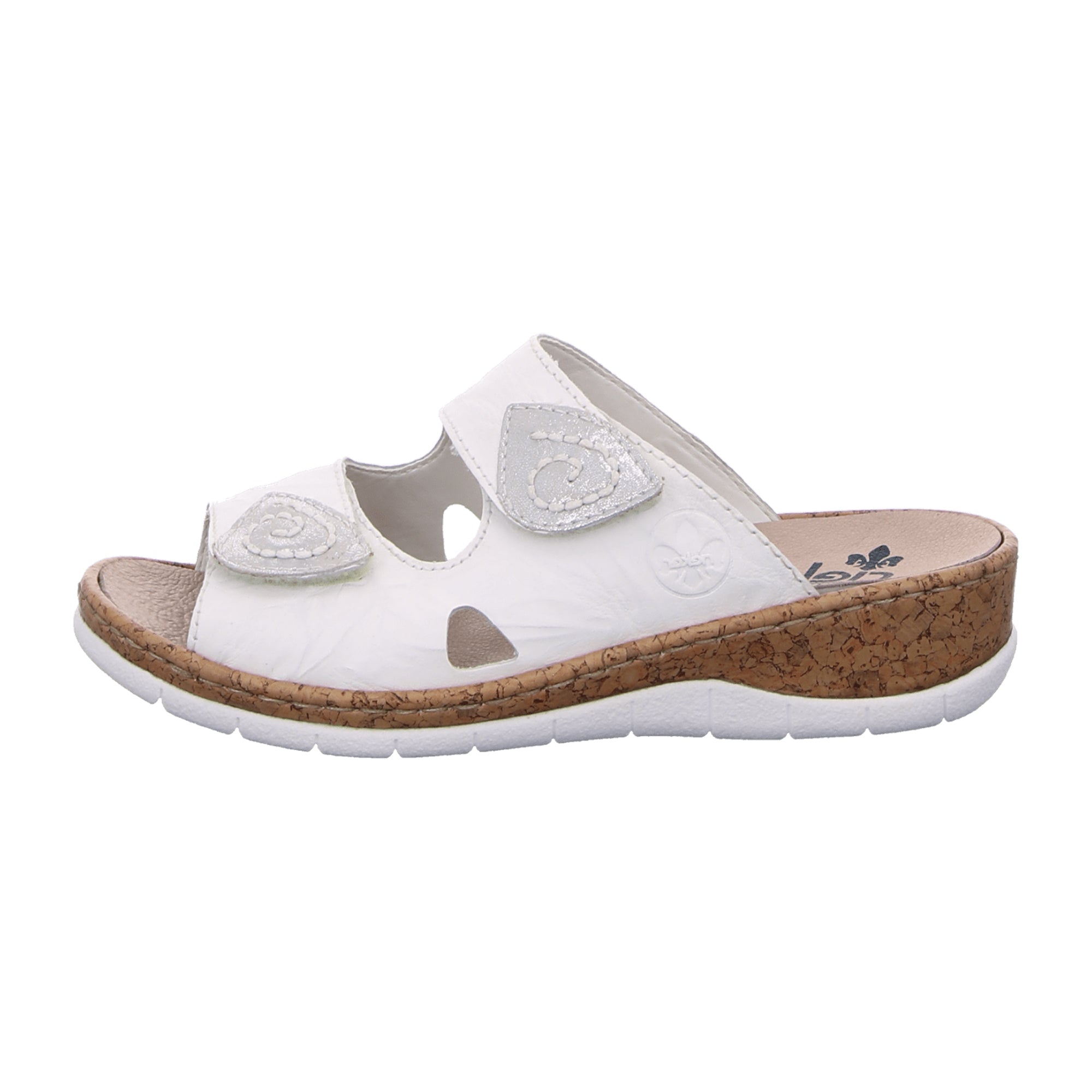 Rieker Women's Comfort White Leather Slip-On Sandals with Velcro Strap