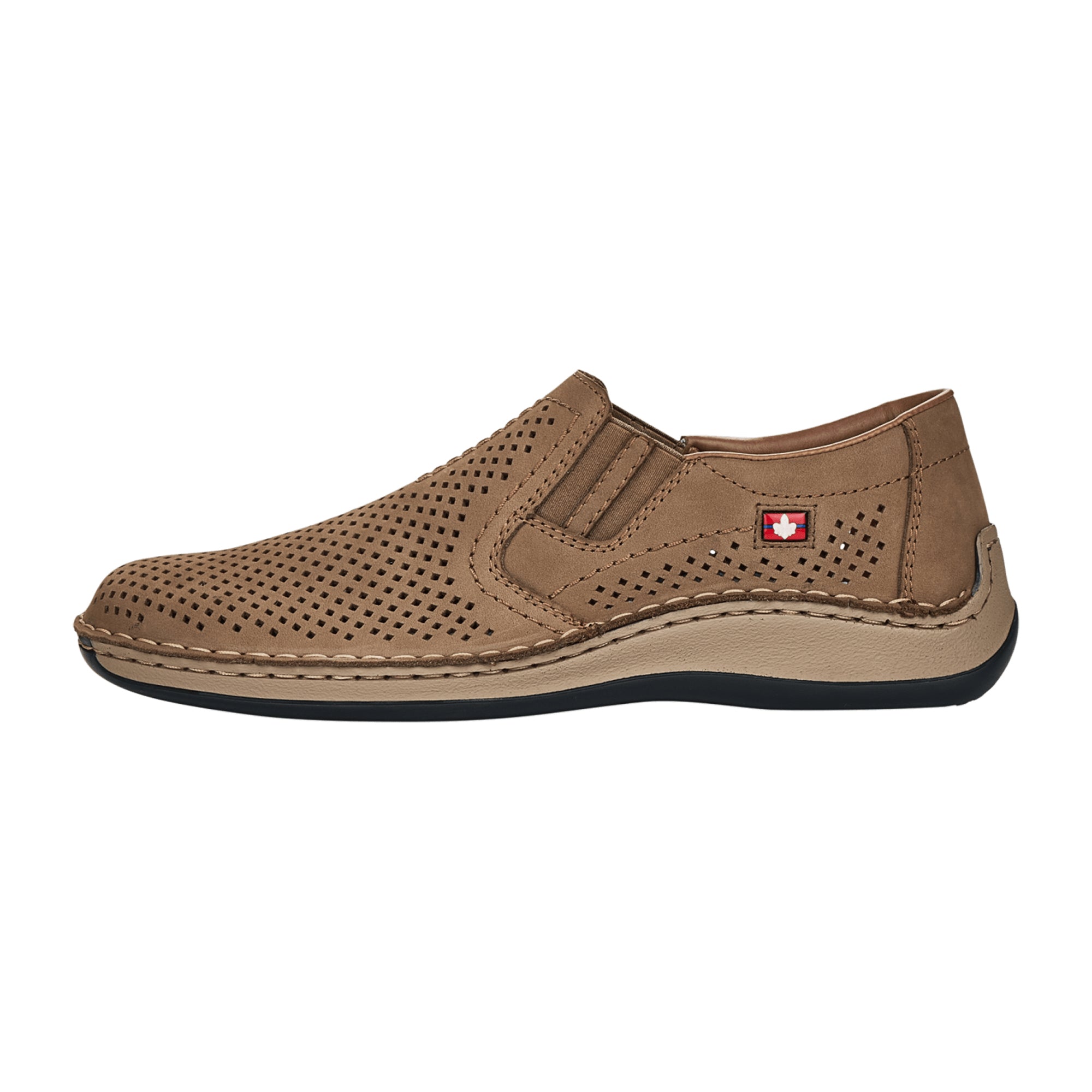 Rieker Stone Birma Brown Nubuck Leather Slip-On Shoes Wide Fit Comfortable