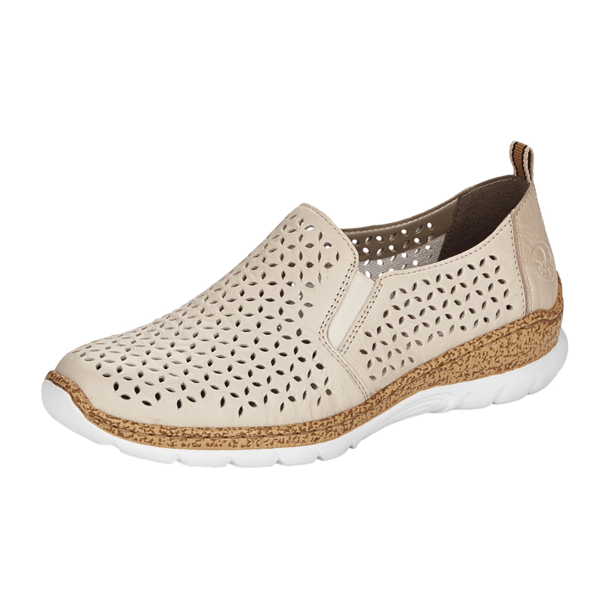 Rieker FSK Women's Beige Leather Slip-On Shoes with Memory Foam Insole