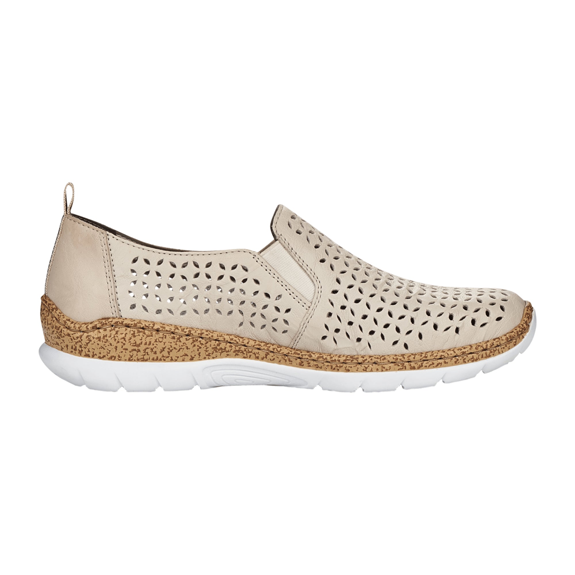 Rieker FSK Women's Beige Leather Slip-On Shoes with Memory Foam Insole