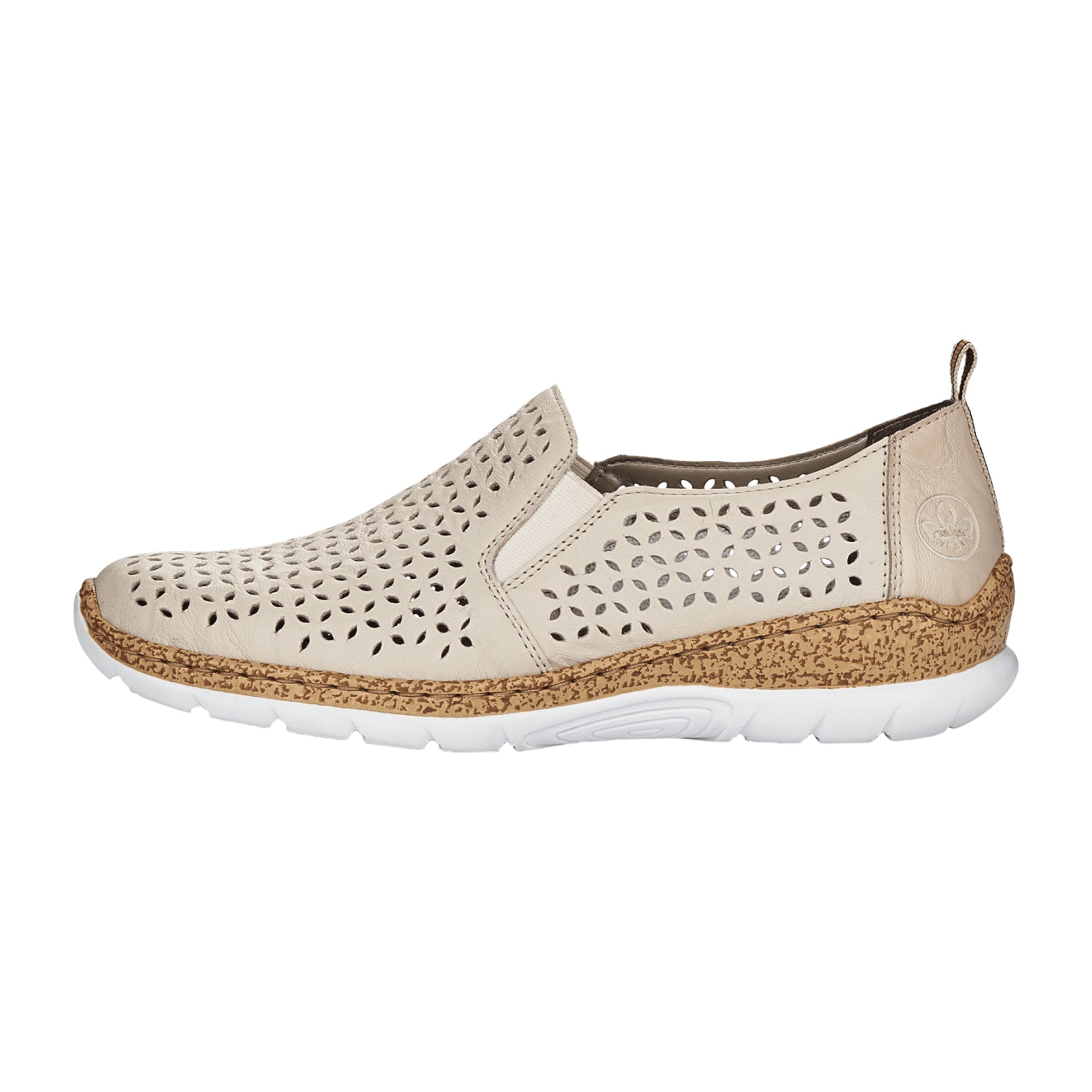 Rieker FSK Women's Beige Leather Slip-On Shoes with Memory Foam Insole