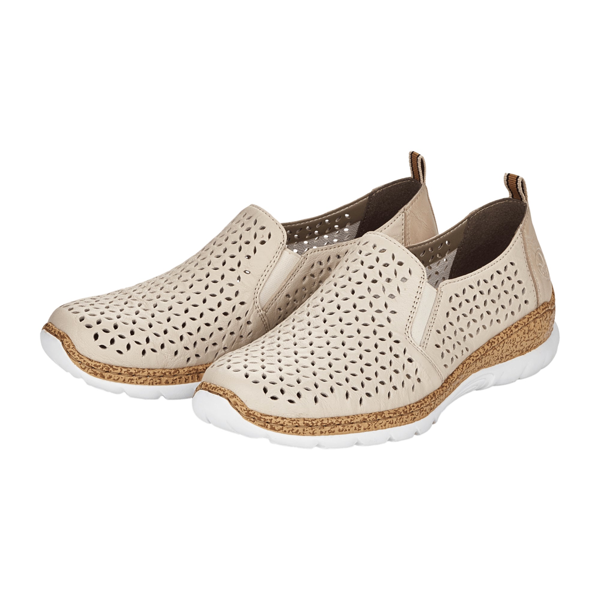 Rieker FSK Women's Beige Leather Slip-On Shoes with Memory Foam Insole