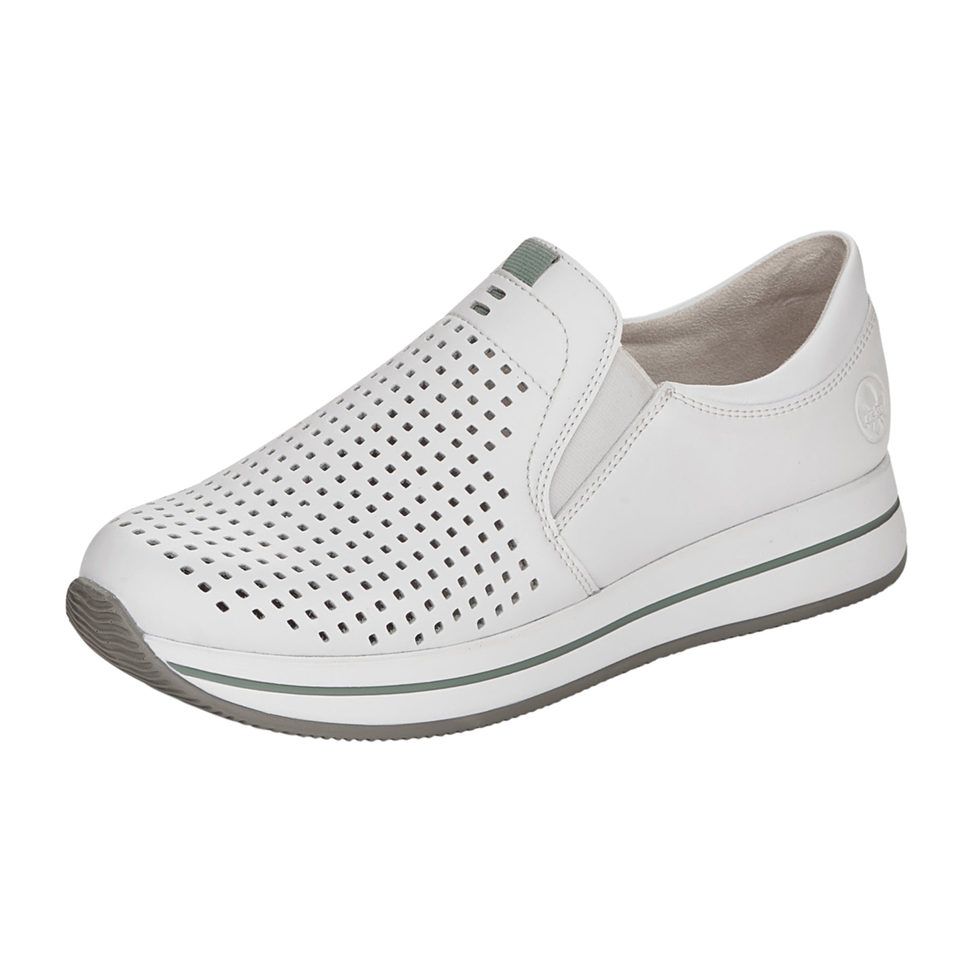 Rieker Women's White Leather Slip-On Shoes with Comfort Insoles and Elastic Insert