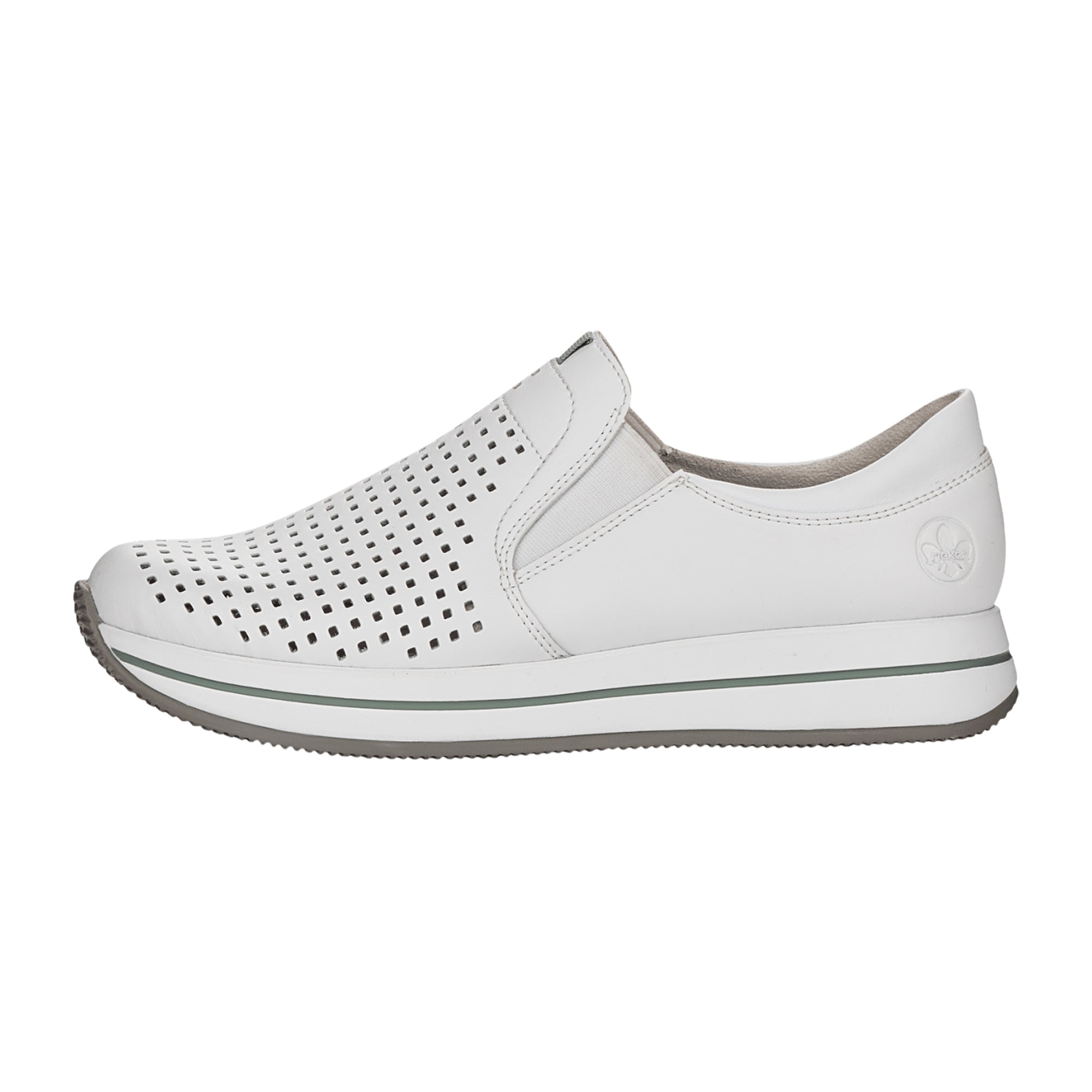 Rieker Women's White Leather Slip-On Shoes with Comfort Insoles and Elastic Insert