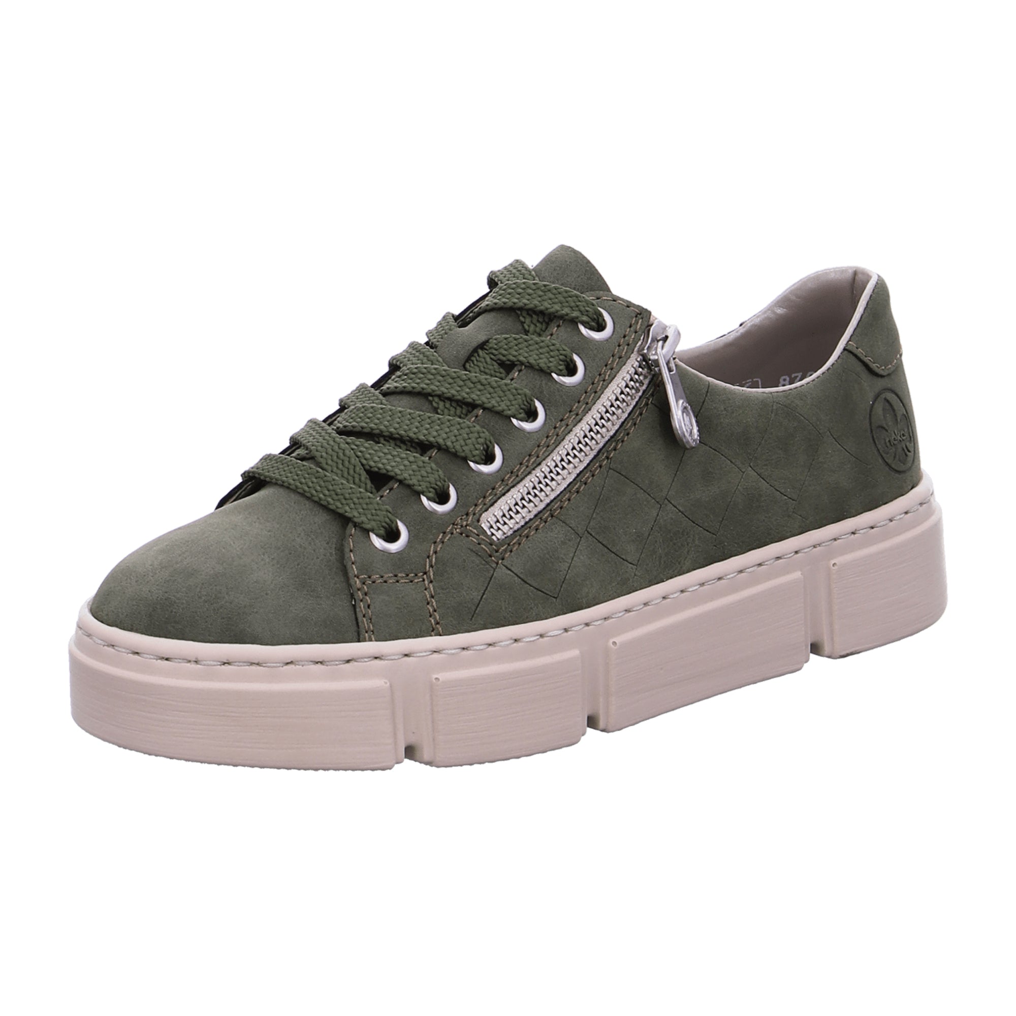 Rieker Women's Green Sneakers with Zip and Laces Lightweight Comfort Sole