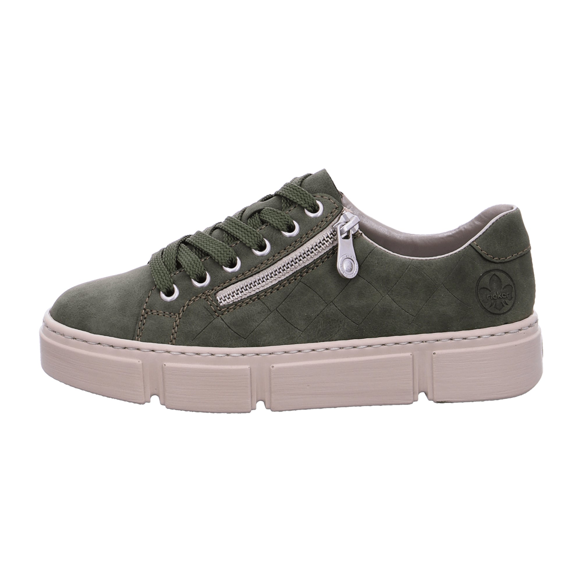 Rieker Women's Green Sneakers with Zip and Laces Lightweight Comfort Sole