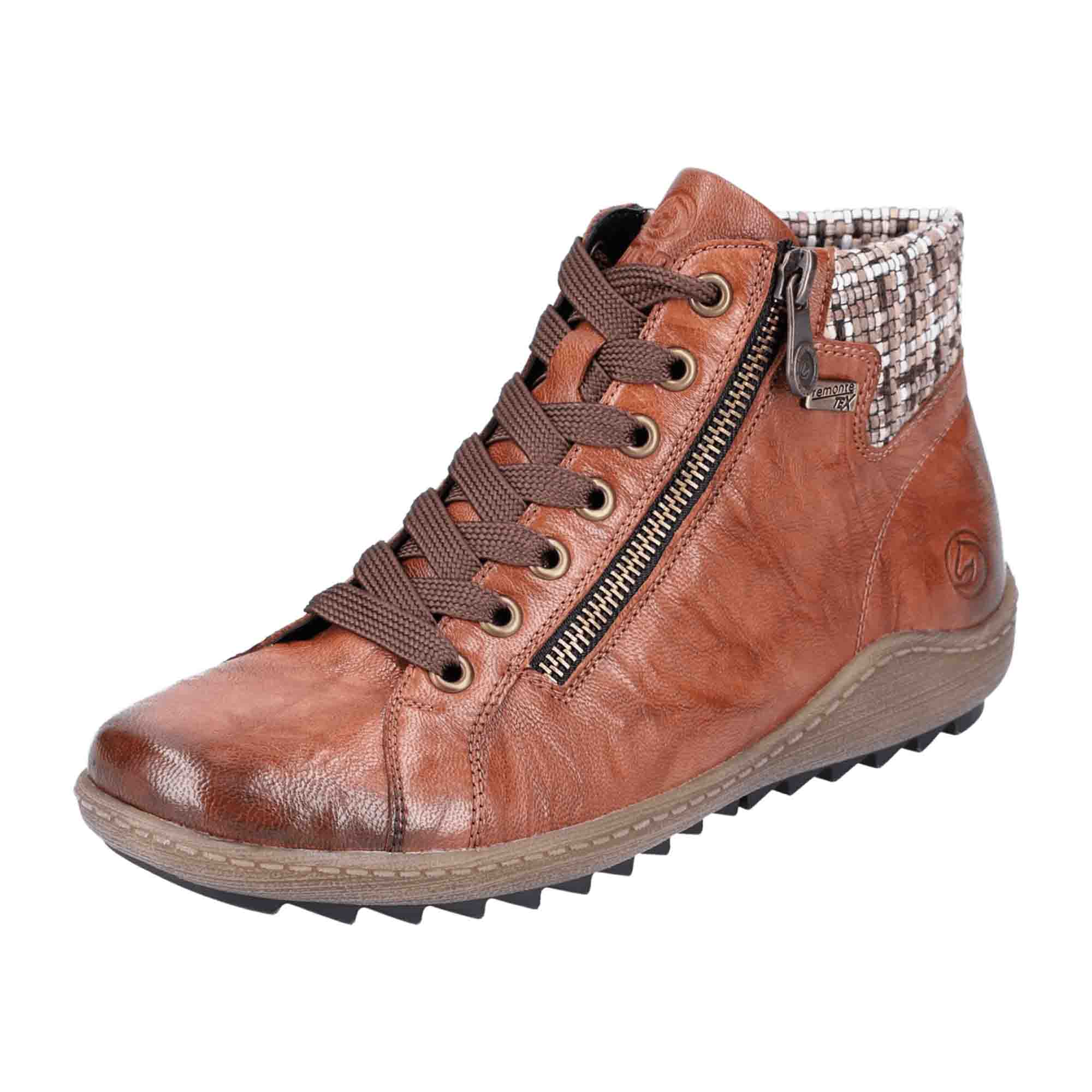 Remonte Women's Brown Leather Lace-Up Shoes with TEX Membrane and Grip Sole