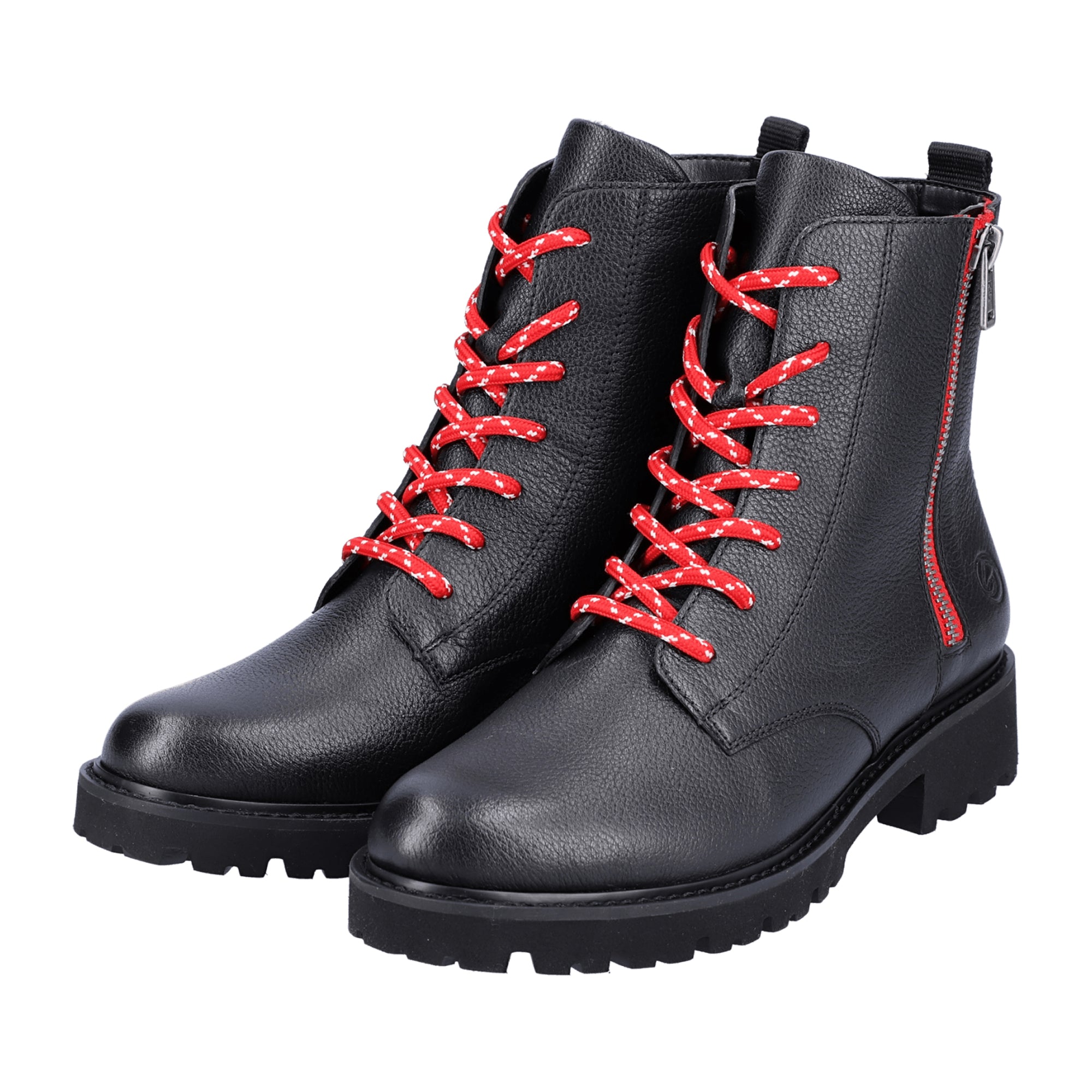 Remonte Women's Black Ankle Boots with Interchangeable Laces and Red Zipper